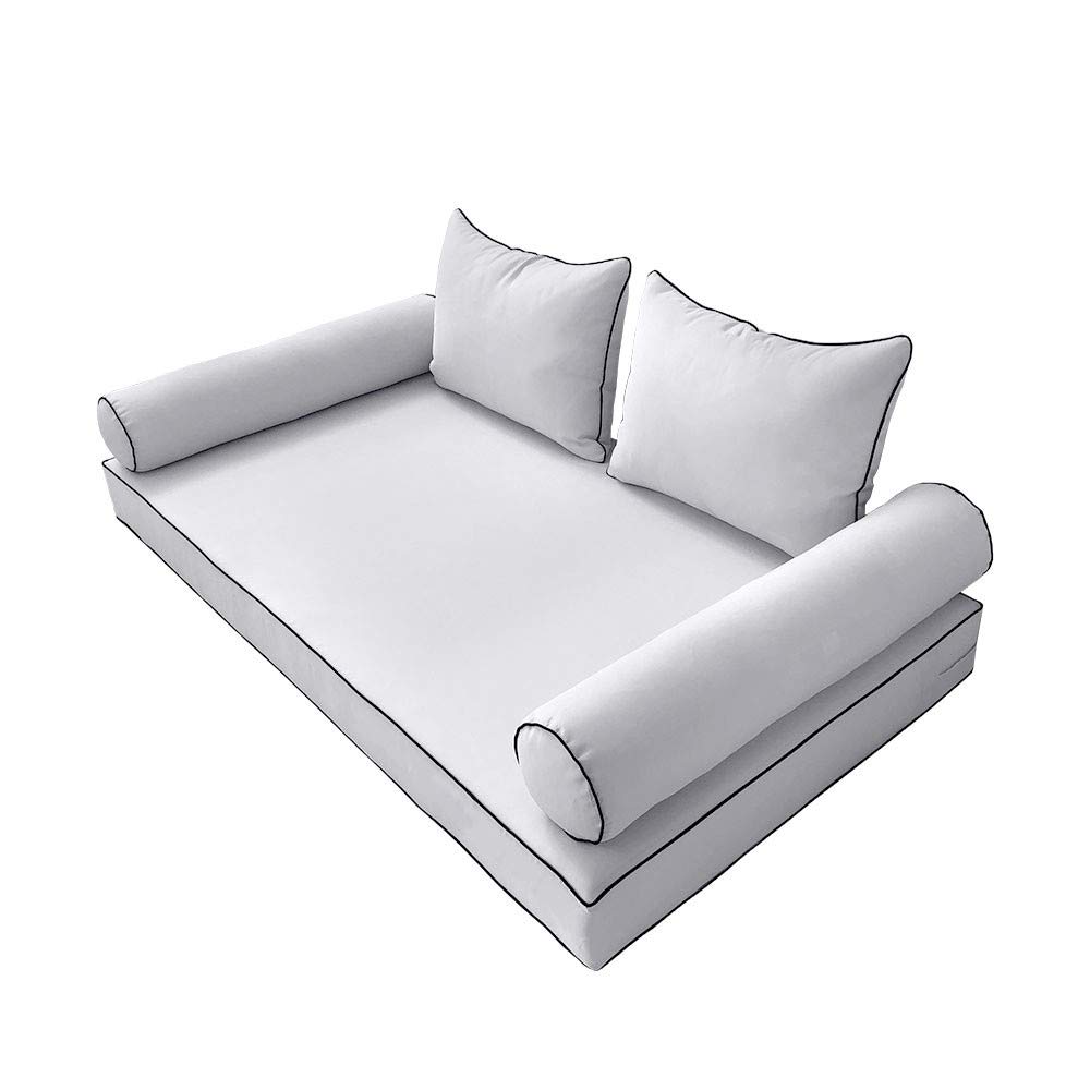 Prolinemax Outdoor Style 4 Twin-XL Contrast Trim Daybed Mattress Bolster Pillow Fitted Sheet Cover Only (AD105) - Perfect for Patio, Sunroom, and Guest Bedroom Decor