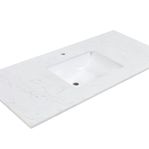 49 Inch White Composite Stone Single Basin Vanity Top with Integrated Sink - Perfect for Bathroom Remodeling & Modern Home Decor