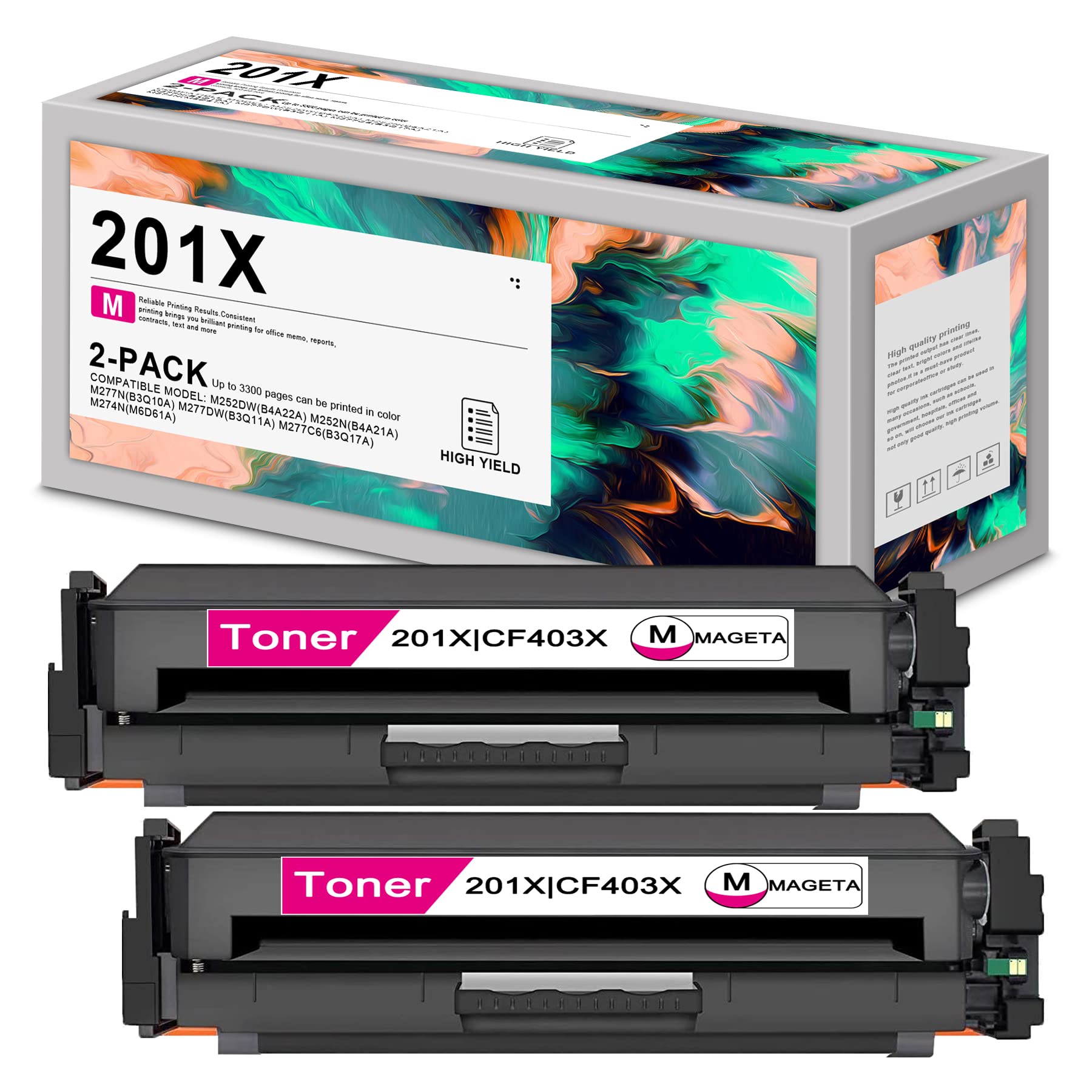 XENONK High Yield Toner Cartridge (2-Pack, Magenta) - Compatible with HP M252dw/M277c6/M274n/M252n/M277n/M277dw Printers - Replacement for B4A22A/B3Q17A/M6D61A/B4A21A/B3Q10A/B3Q11A - Ideal for Office Printing, Home Use & Small Business Documents