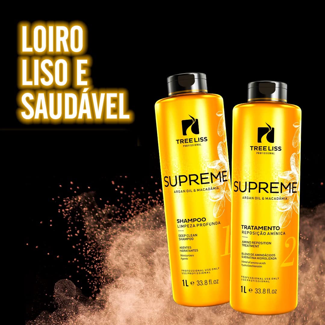 Tree Liss Kit Supreme Professional 1 LT (2 Steps - Shampoo + Treatment) Keratin Hair Straightening System, Formaldehyde-Free for Smooth & Shiny Hair - Perfect for Salon & Home Use