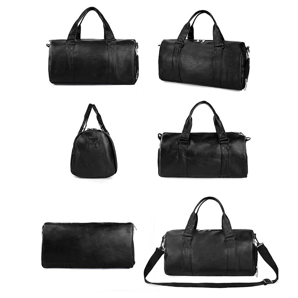 Waterproof Unisex Travel Duffel Bag - Large Capacity Gym Tote Shoulder Bag in Black Faux Leather | Perfect for Fitness, Travel & Outdoor Adventures