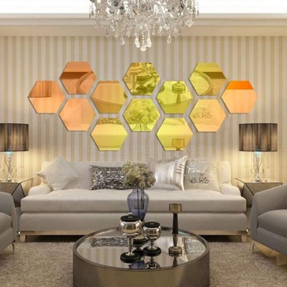 12-Piece Hexagon Mirror Wall Stickers - DIY Self-Adhesive Decorative Wall Decals for Home & Office Decor | Perfect for Bedroom, Living Room, Bathroom Mirror Accents
