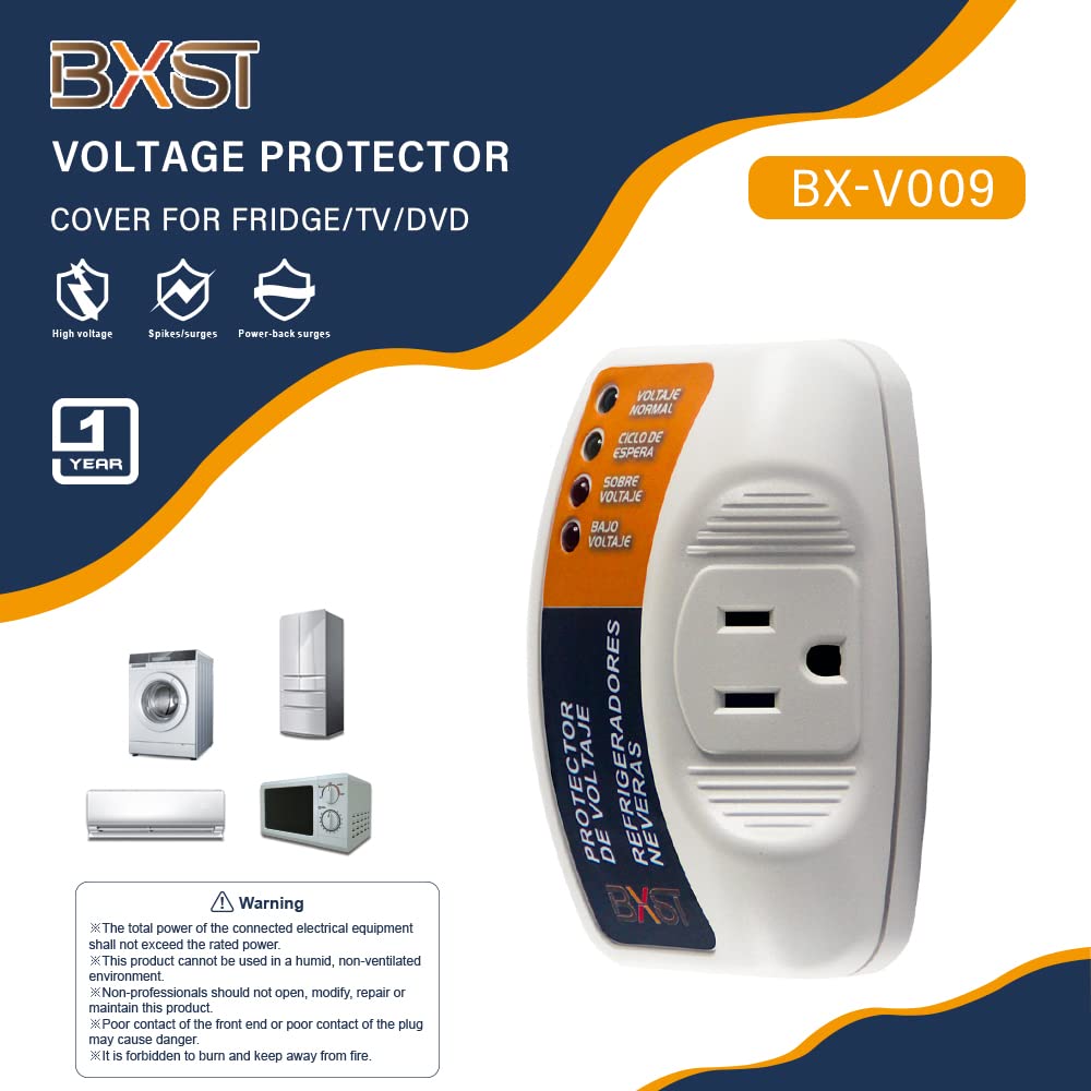BXST 15A 1800W 140J Single Outlet Surge Protector Plug - Heavy Duty Power Strip for Refrigerator, Air Conditioner, TV & PC - 120V Home & Office Electrical Safety Device - Perfect for Kitchen, Living Room & Workspace Protection