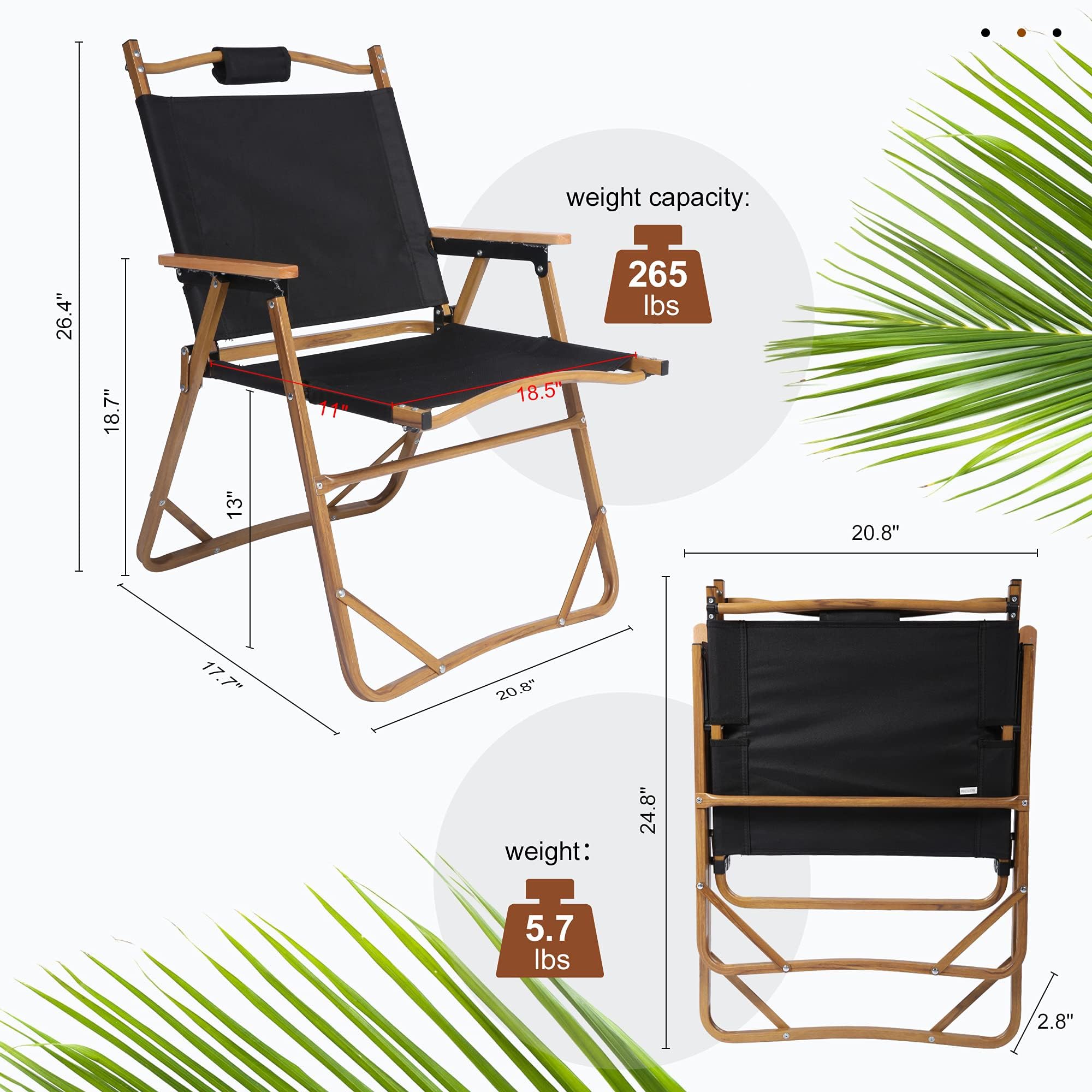 TRY & DO 2 Pack Folding Beach Chairs with Aluminum Frame & Wooden Armrests - Lightweight Portable Outdoor Chairs for Patio, Picnic, BBQ, Camping & Beach - Wood Grain Coating & Back Pocket Included - Perfect for Backyard Relaxation, Poolside Lounging & Summer Travel