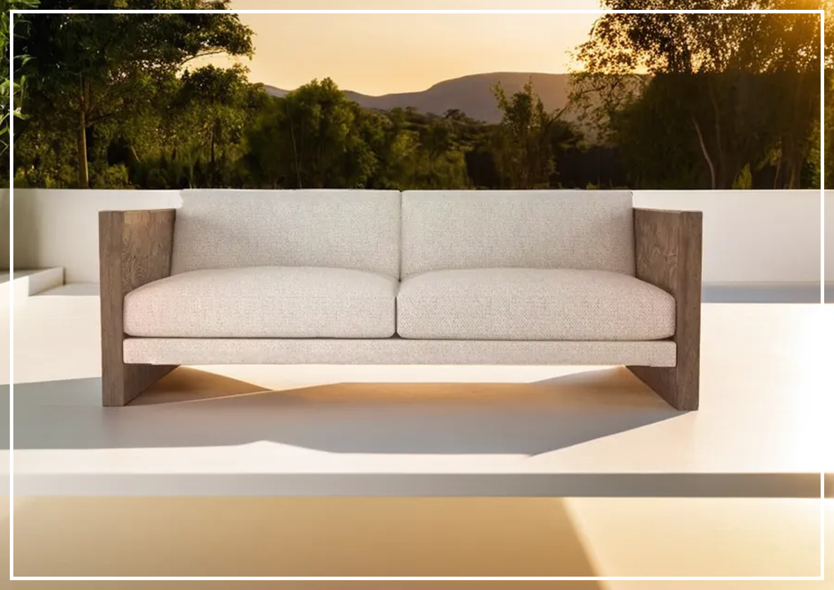 Bernhardt Outdoor Madura Solid Teak Sofa with Plush Cushions - Durable Teak Wood Patio Furniture for Garden, Poolside & Backyard Relaxation