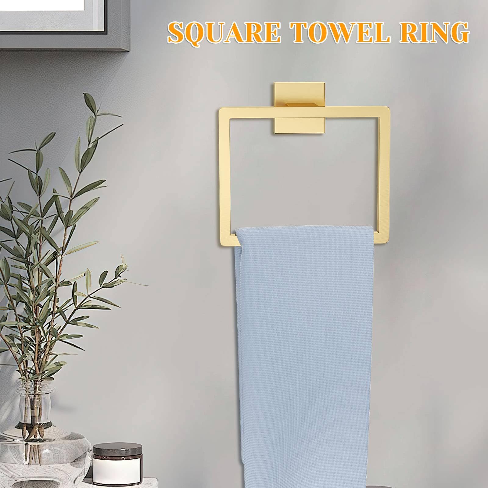 5-Piece Brushed Gold Bathroom Hardware Set - Stainless Steel Towel Bar, Wall-Mounted Toilet Paper Holder with Shelf (23.6 Inch) - Modern Bathroom Accessories for Home & Hotel Decor