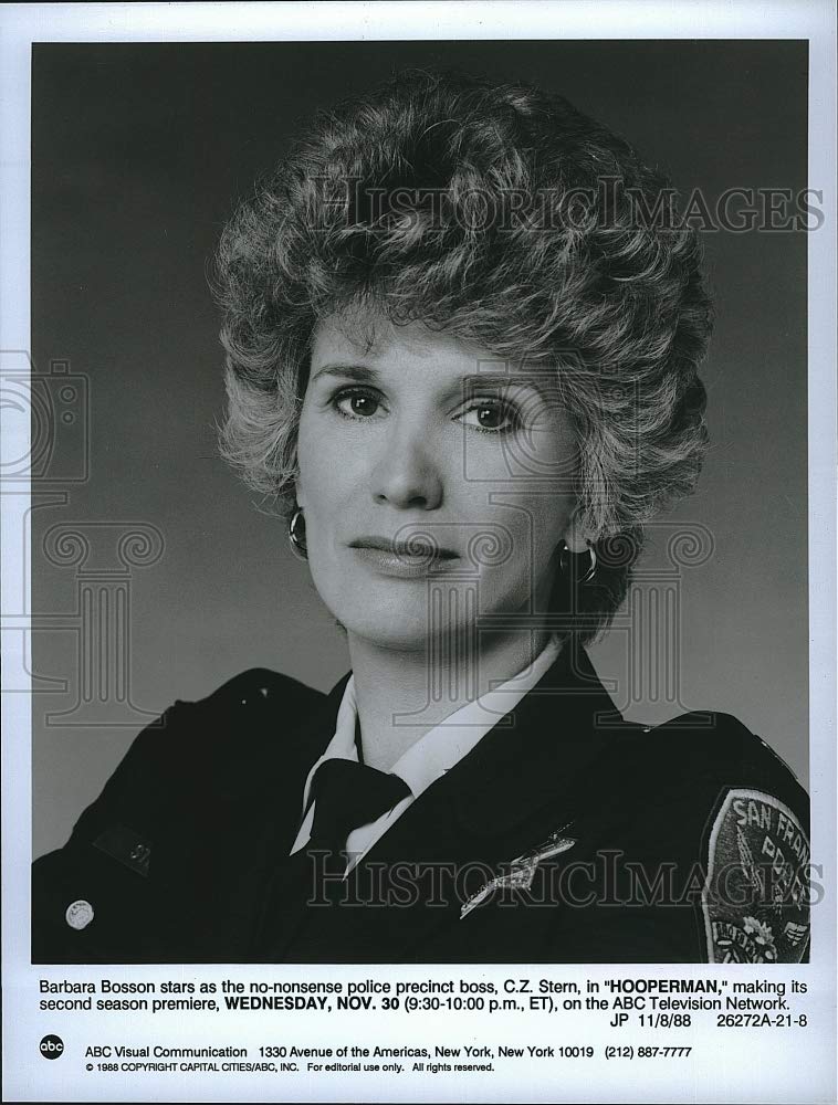 1988 Press Photo of Barbara Bosson - Star of ABC's Hooperman | Vintage Celebrity Memorabilia | Perfect for TV Show Fans, Collectors & Home Decor