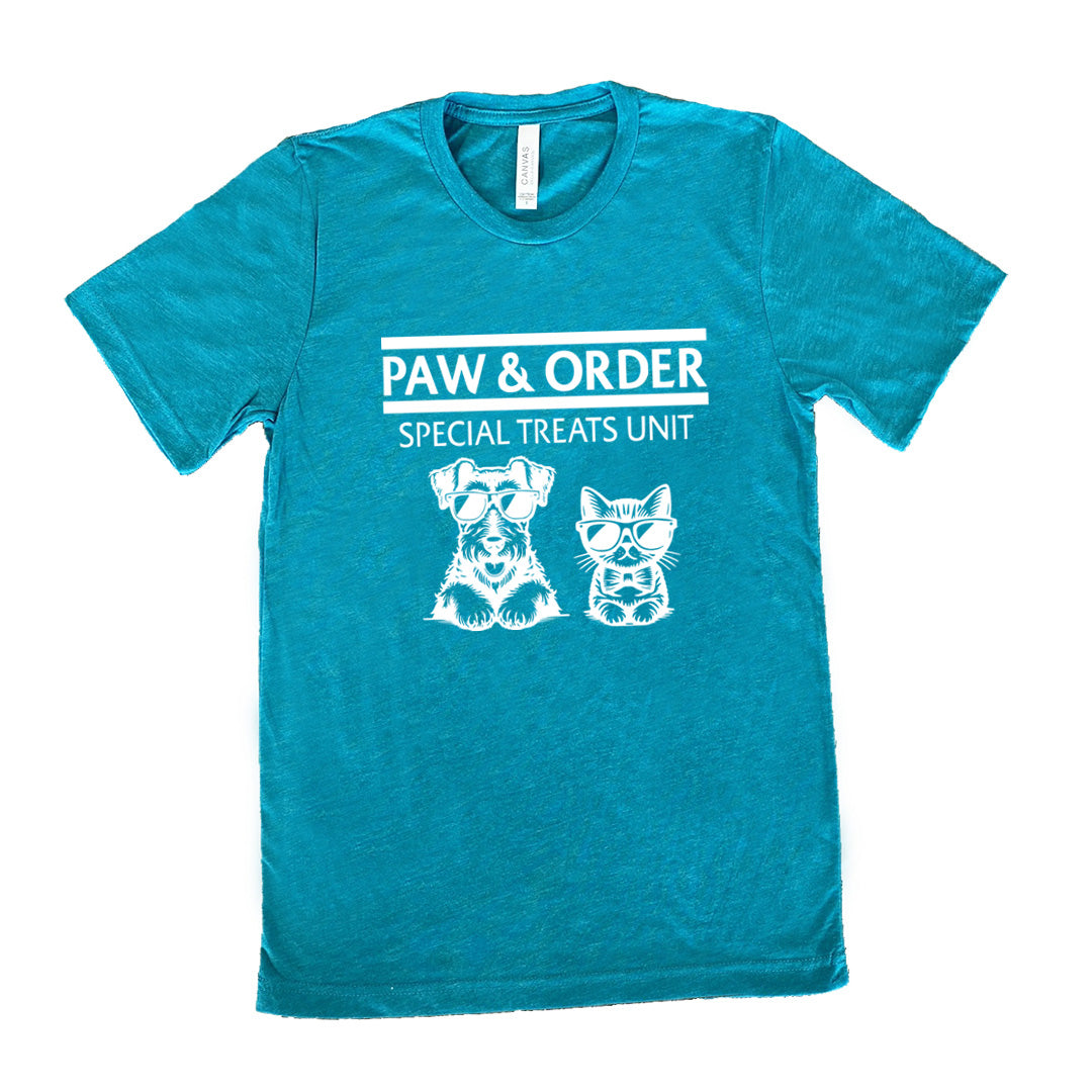 Paw & Order Unisex T-Shirt - Funny Pet Lover Graphic Tee for Men & Women - Perfect for Dog Walks, Vet Visits & Animal Shelter Volunteering