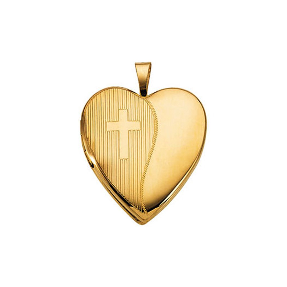 The Black Bow 14k Yellow Gold 20mm Side Cross Divided Heart Locket - Perfect for Romantic Gifts & Keepsakes