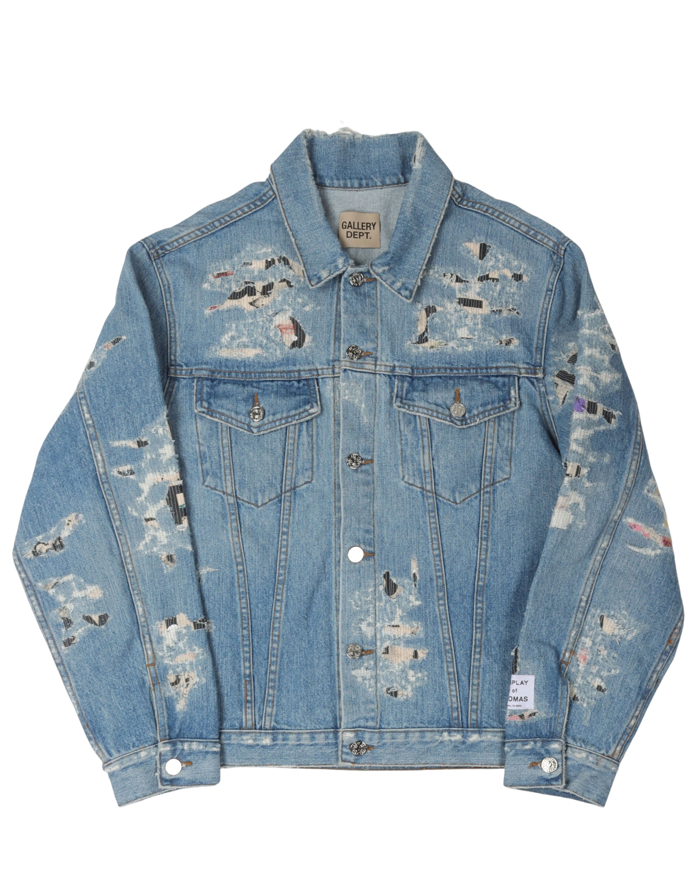 Andy Distressed Layered Printed Denim Trucker Jacket - Vintage Style Denim Coat for Men & Women - Perfect for Casual Outfits, Streetwear Fashion, and Fall Layering
