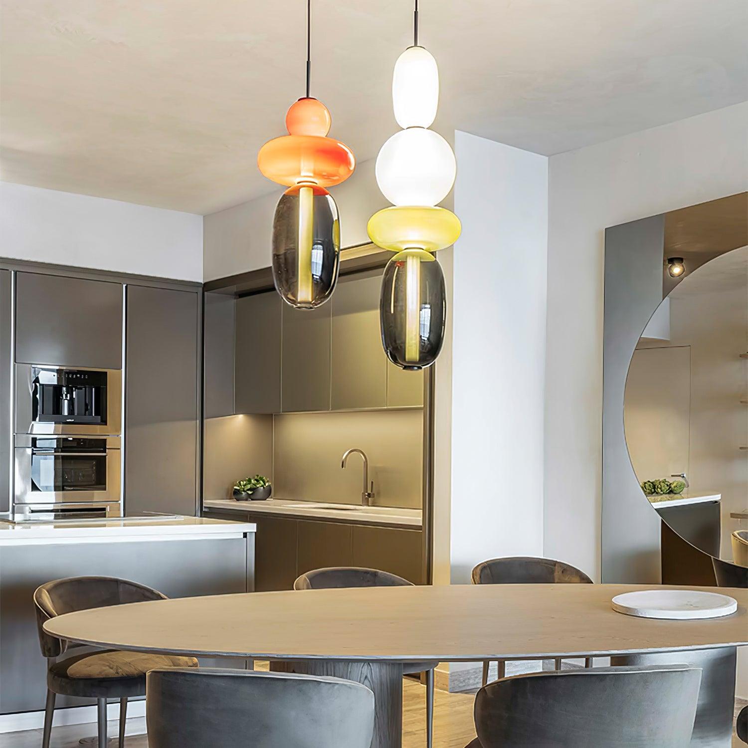 Stylish Candied Glass Pendant Light Set - Modern Hanging Fixture for Dining Room, Kitchen Island & Bedroom Decor