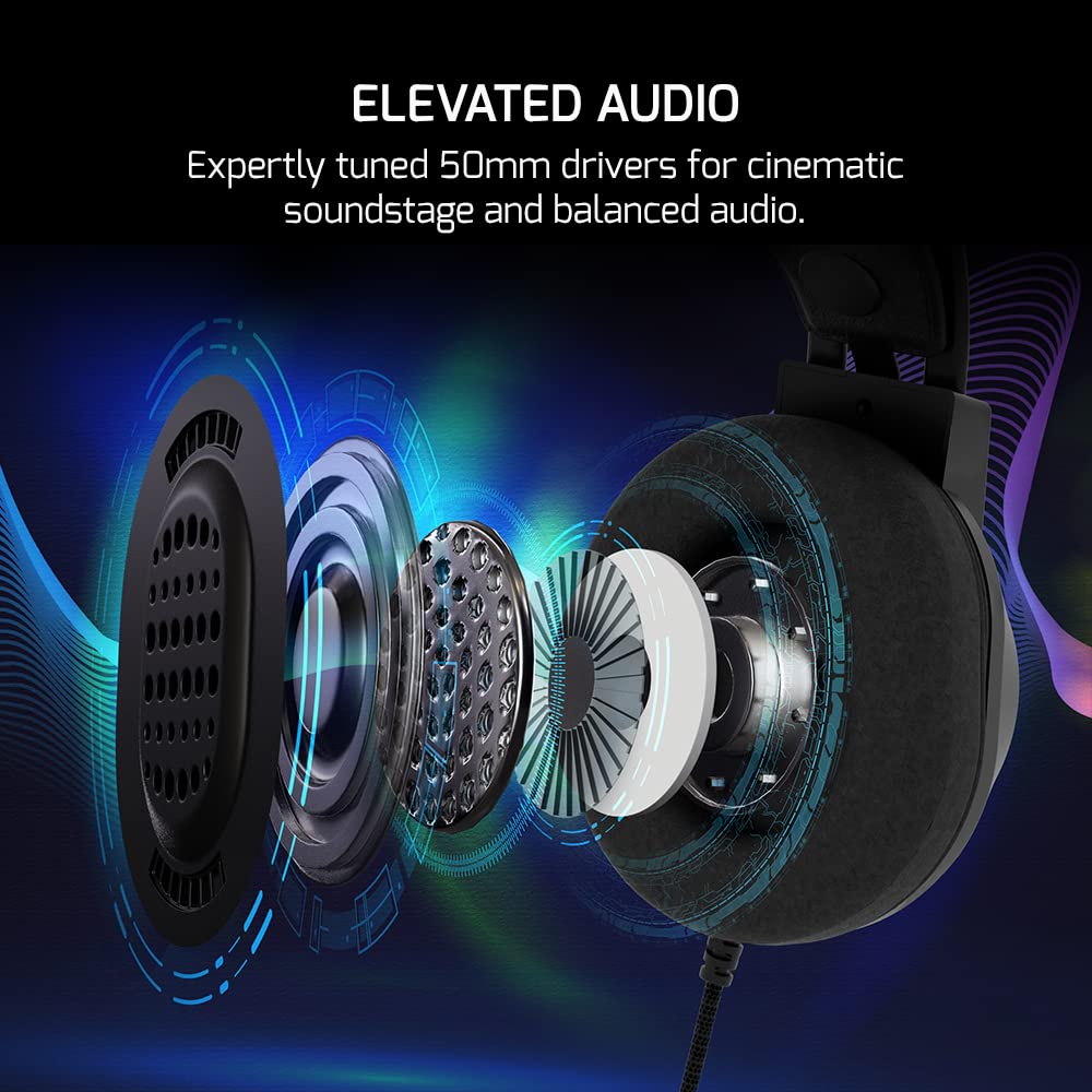 GAMEPOWER Voldon USB Gaming Headset with 7.1 Virtual Surround Sound - Wired LED Headphones, 50MM Drivers, Comfortable Design, 360 Spatial Audio & Noise-Canceling Mic for PC, Laptop (Black) - Perfect for FPS, RPG & Online Gaming