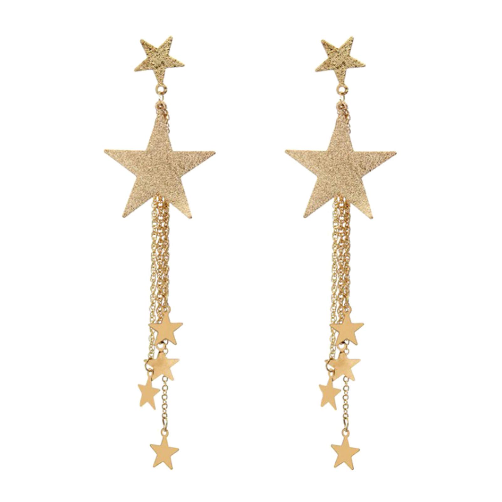 Qiguch66 Women's Five-Pointed Star Long Tassel Dangle Stud Earrings - Gold Pierced Jewelry Gift for Women & Girls | Perfect for Parties, Date Nights & Everyday Fashion Accessories