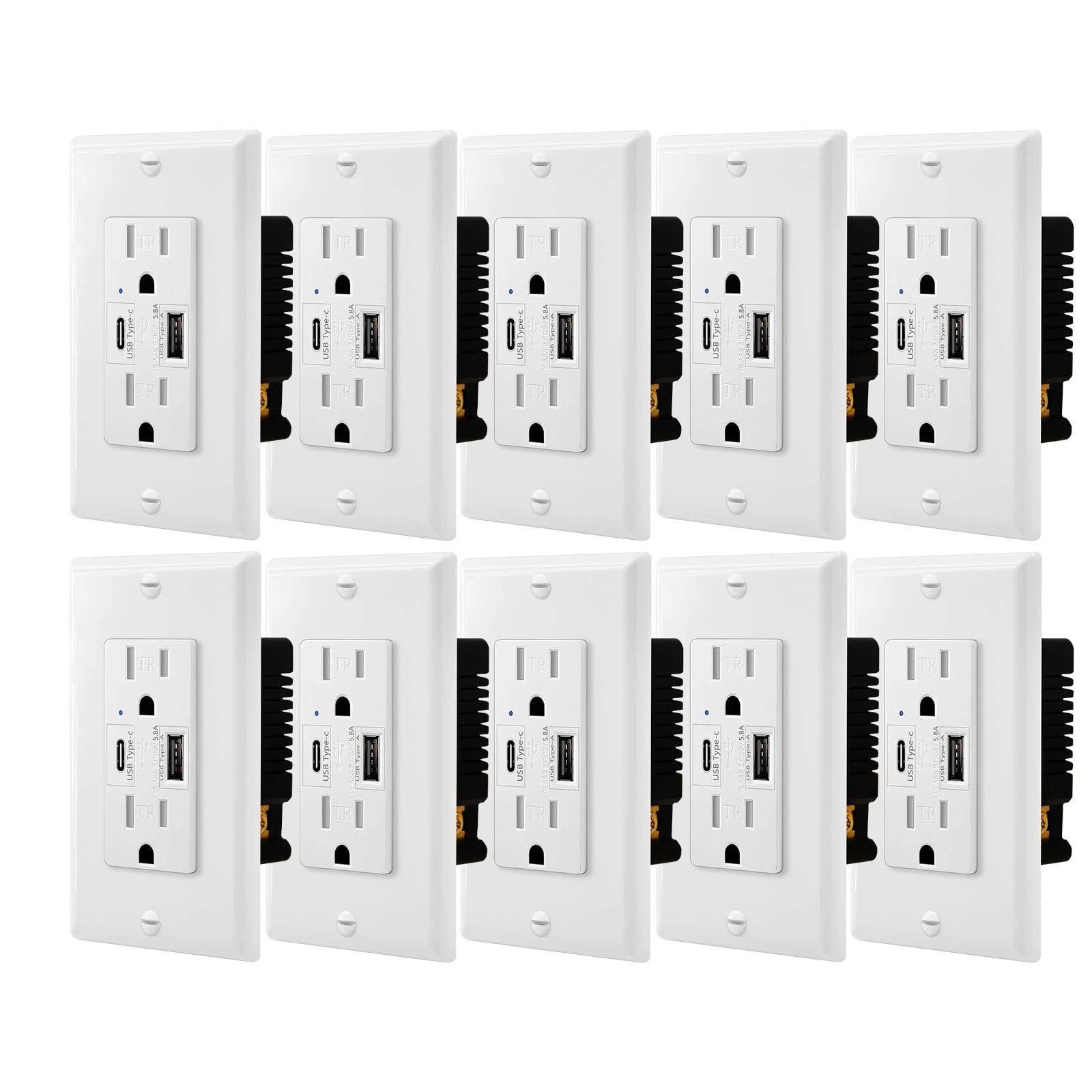 **Greencycle 10-Pack White USB C Outlet with Type A & C Ports - 5.8A Ultra-Fast Charging, LED Indicator, UL Listed - Perfect for Home, Office & Hotel Upgrades**