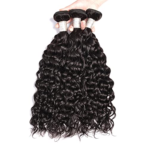 Brazilian Virgin Hair 4-Piece Water Wave Bundles with 20 Inch Lace Frontal Closure - 100% Unprocessed Human Hair Weave for Black Women (22