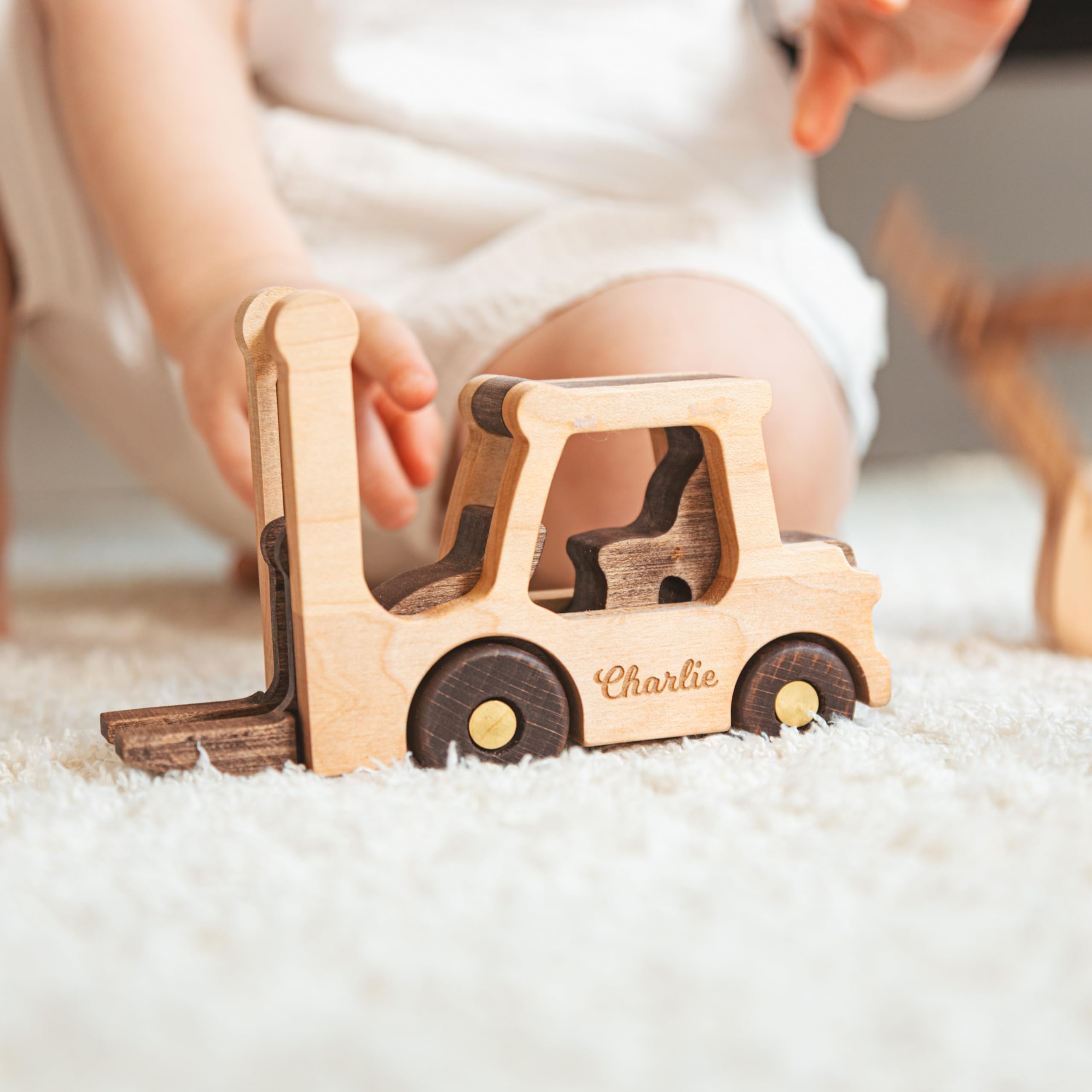 Personalized Wooden Toy Cars & Construction Vehicles - Montessori Sensory Toys for Toddlers, Best Birthday Gift for Kids - Perfect for Early Learning, Fidget Play & Pretend Construction Scenes