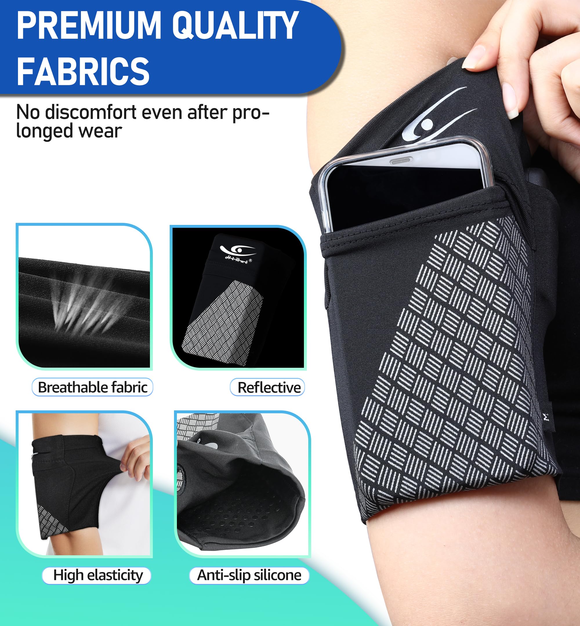 HiRui Universal Sports Armband for iPhone 15/14/13/12 & Samsung Galaxy - Adjustable Running Phone Holder for Workout, Jogging, Gym - Sweatproof & Secure Fit (Medium, Black) - Perfect for Running, Cycling, Fitness Training & Outdoor Activities