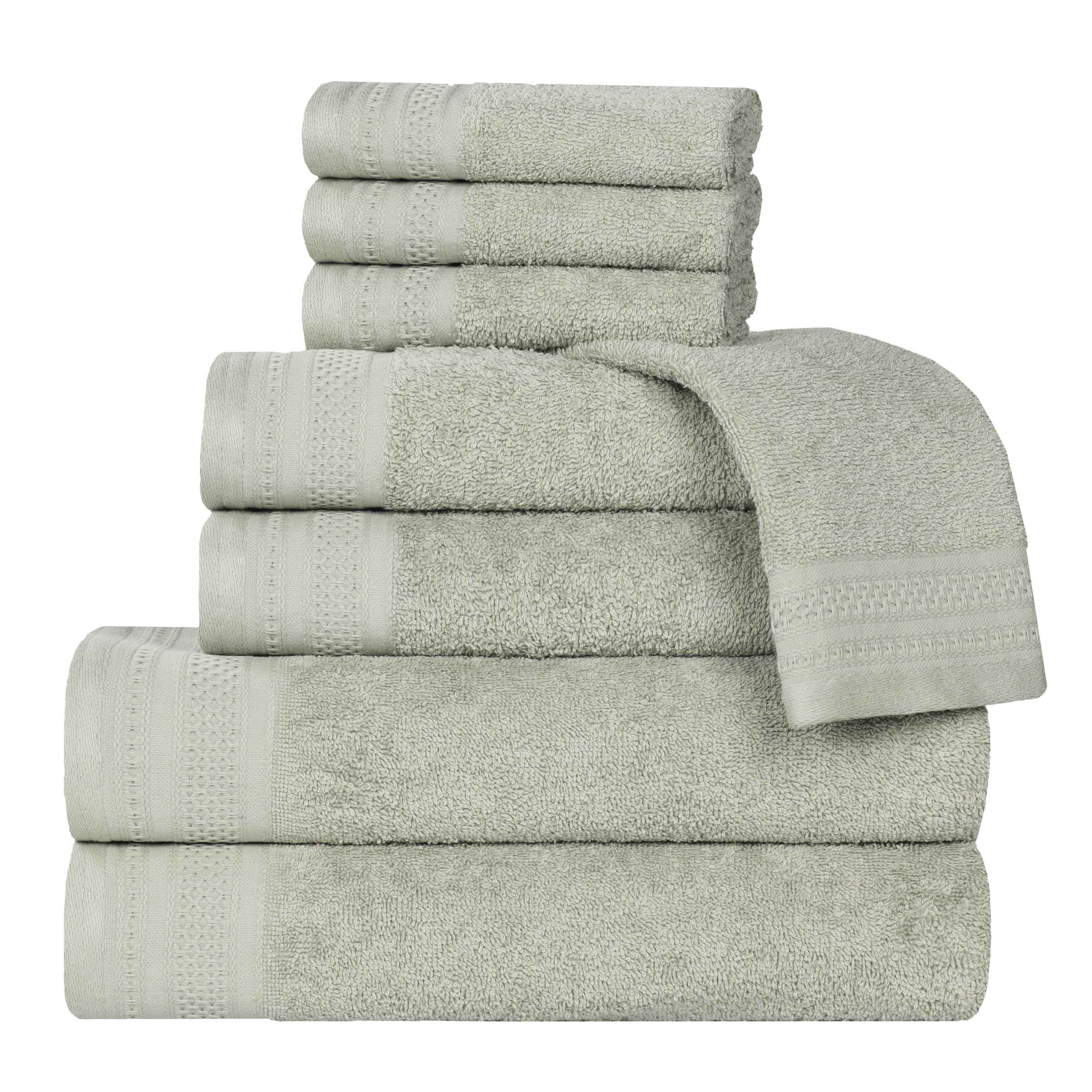 Premium Honeycomb Textured Waffle Border 8-Piece Cotton Towel Set - Ultra Soft & Absorbent Bath Towels for Spa, Guest Bathroom & Luxury Home Decor