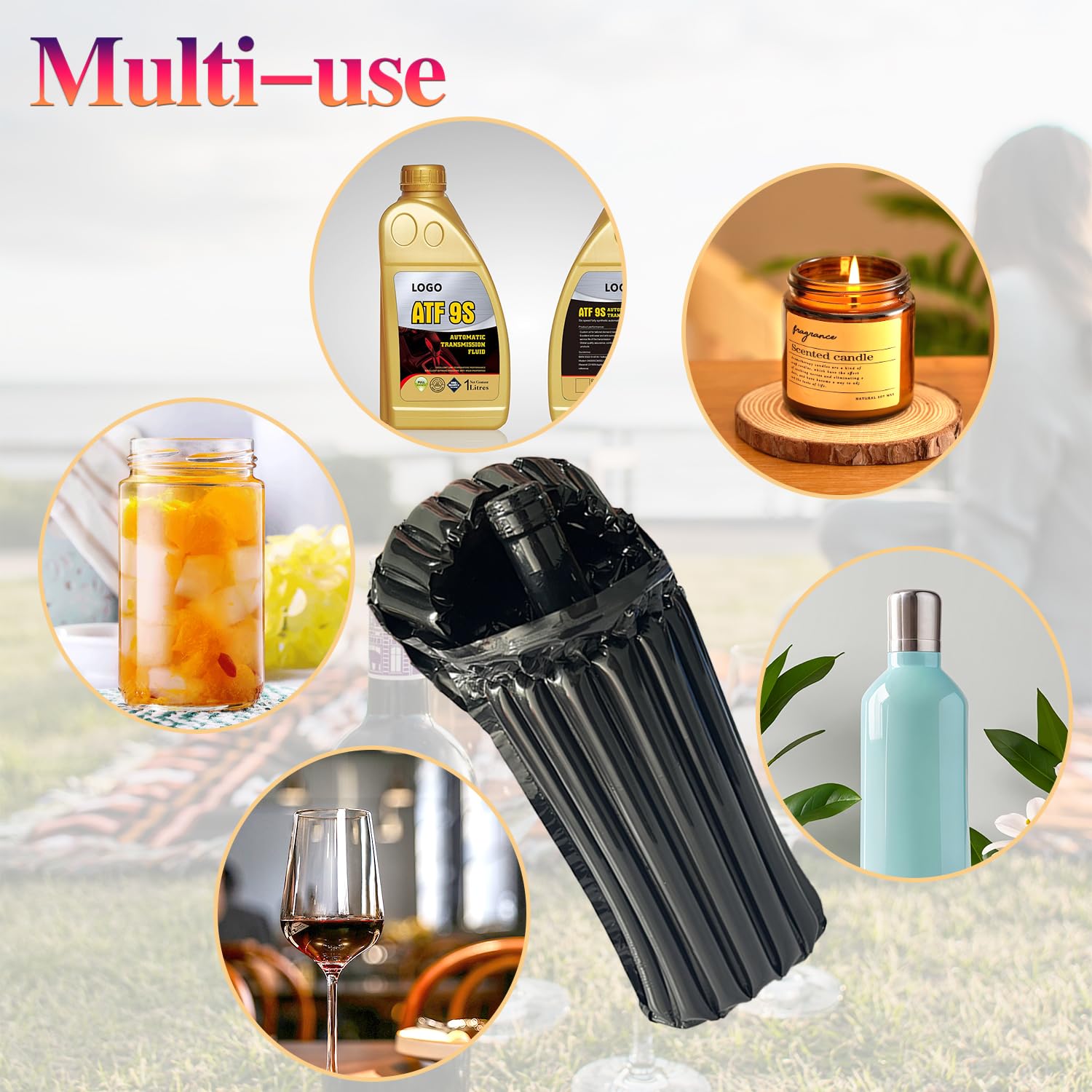 **Inflatable Wine Bottle Protector for Airline Travel - 8 Pack Reusable Black Wine Skins, Leak-Proof & Durable Travel Sleeves - Perfect for Flying, Camping & Gifts**