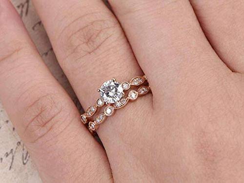 1.50 Carat Moissanite & Diamond Wedding Ring Set in 18k Gold Plating - Elegant Bridal Jewelry for Engagement, Anniversary & Special Occasions