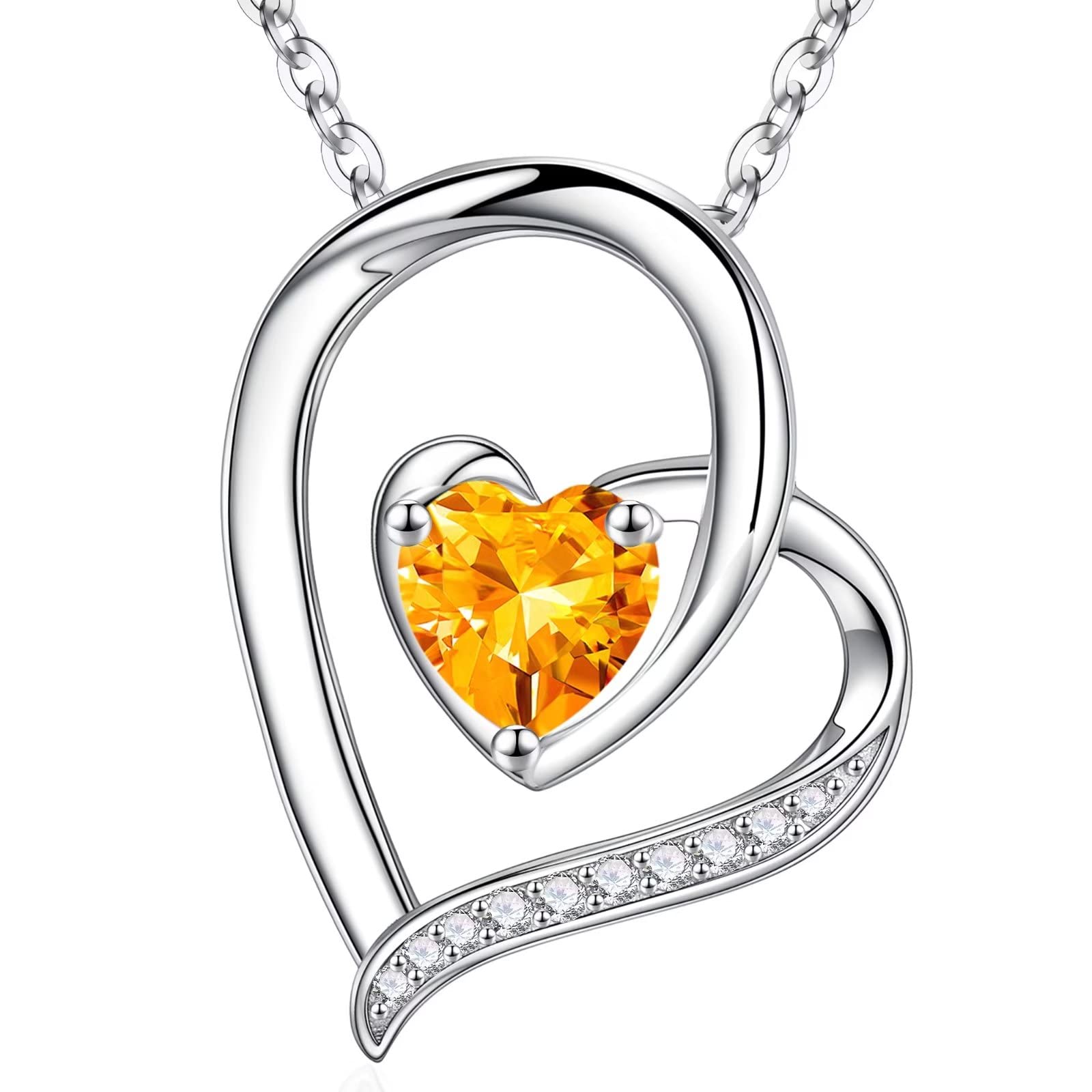 Iefil 925 Sterling Silver Heart Birthstone Necklace for Women - Personalized Mothers Day, Anniversary & Birthday Jewelry Gift for Wife, Mom | Elegant Pendant for Everyday Wear & Special Occasions