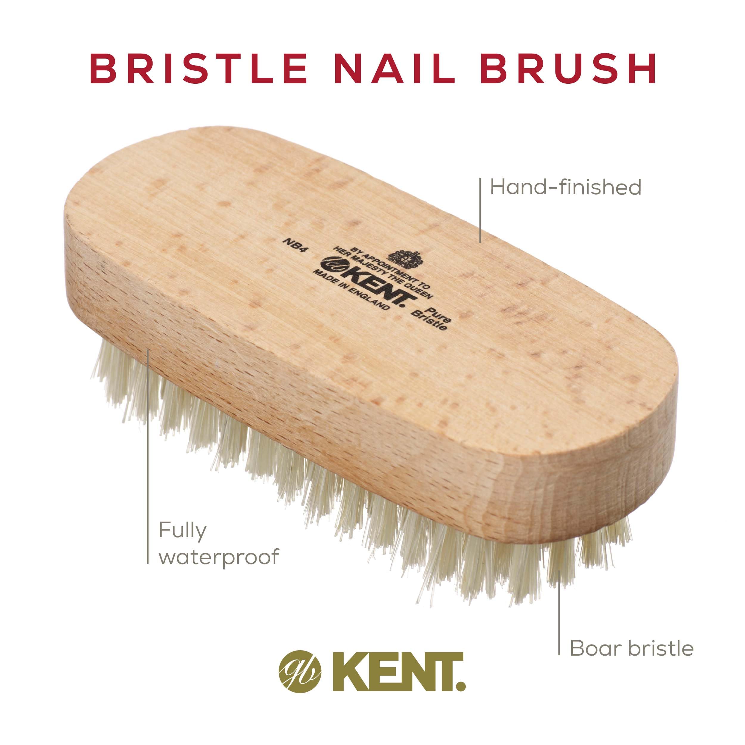 Kent NB4 Natural Bristle Nail & Hand Scrub Brush - Premium Beechwood Nail Cleaner for Fingers, Toes & Feet - Gentle Exfoliation & Deep Cleaning - Made in England - Perfect for Manicures, Pedicures & At-Home Nail Care