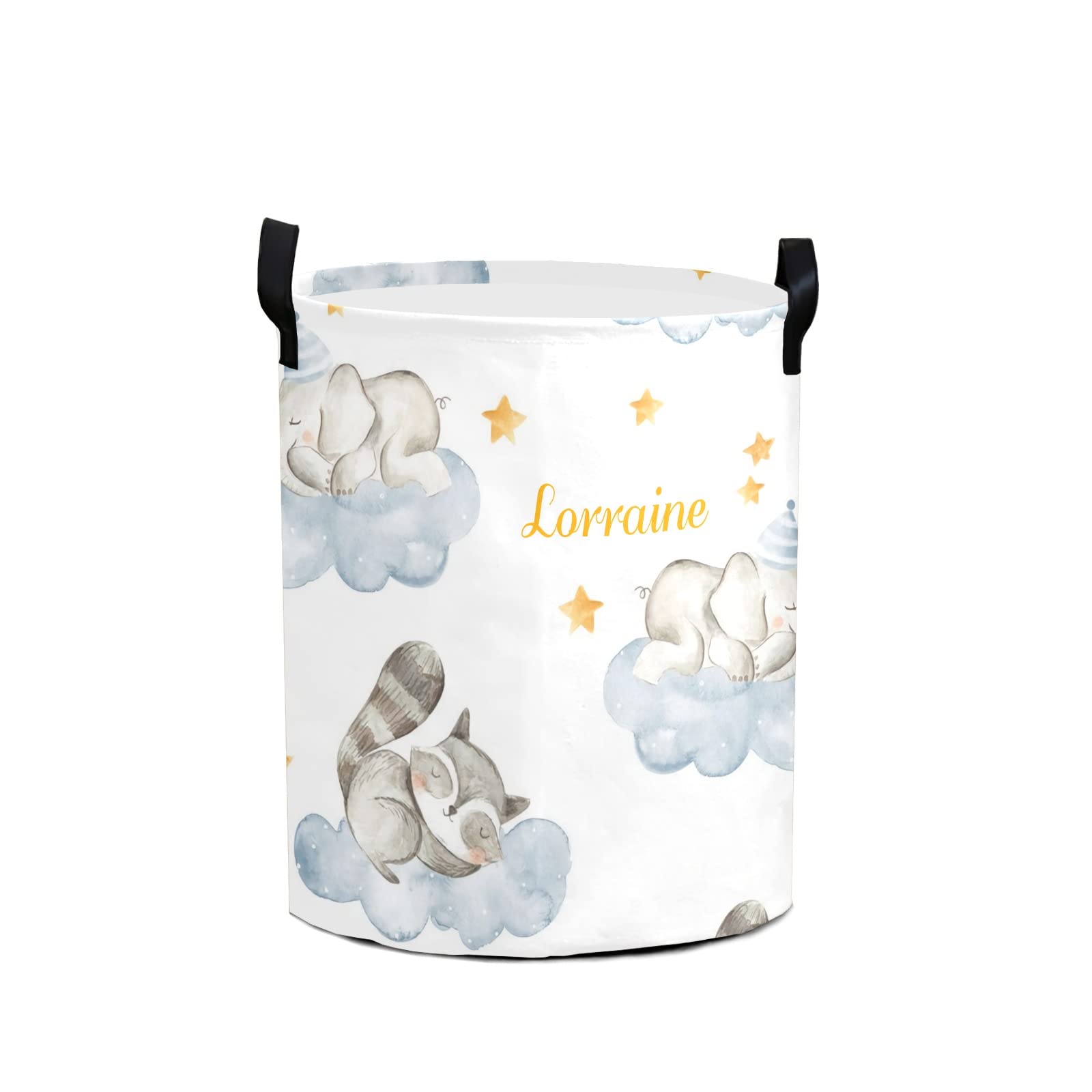 Personalized Laundry Hamper with Name - Sweet Dream Elephant & Raccoon Design Collapsible Storage Bin for Baby Clothes, Toys & Organizing | Perfect Baby Shower Gift & Nursery Decor | Ideal for Home, Daycare & Kids' Room Organization