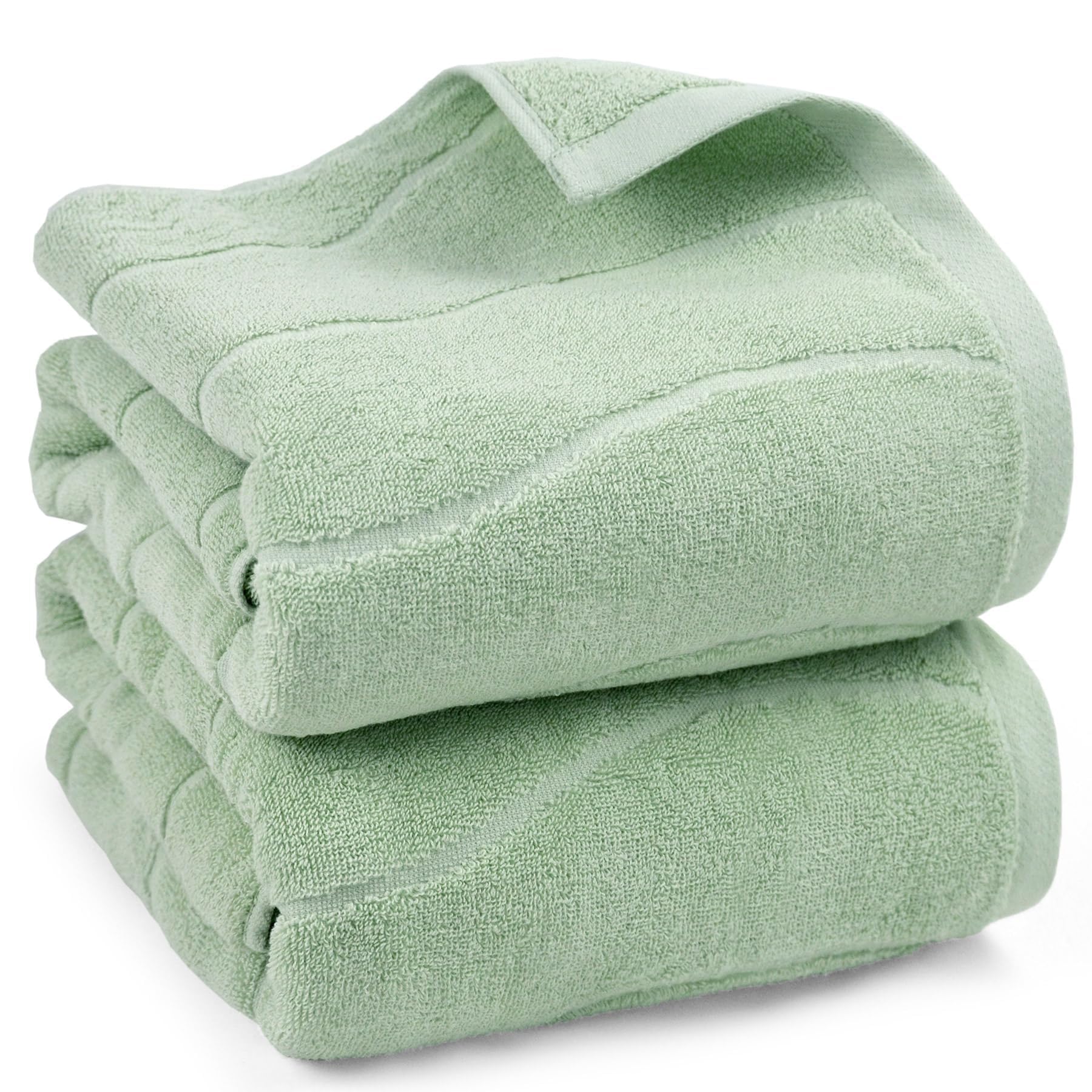 Jacquotha Light Green Bath Towels Set of 2 - Soft, Absorbent Wavy Stripe Textured Shower Towels (27.5x55 Inches) for Bathroom & Guest Room - Perfect for Spa Days & Luxury Home Decor