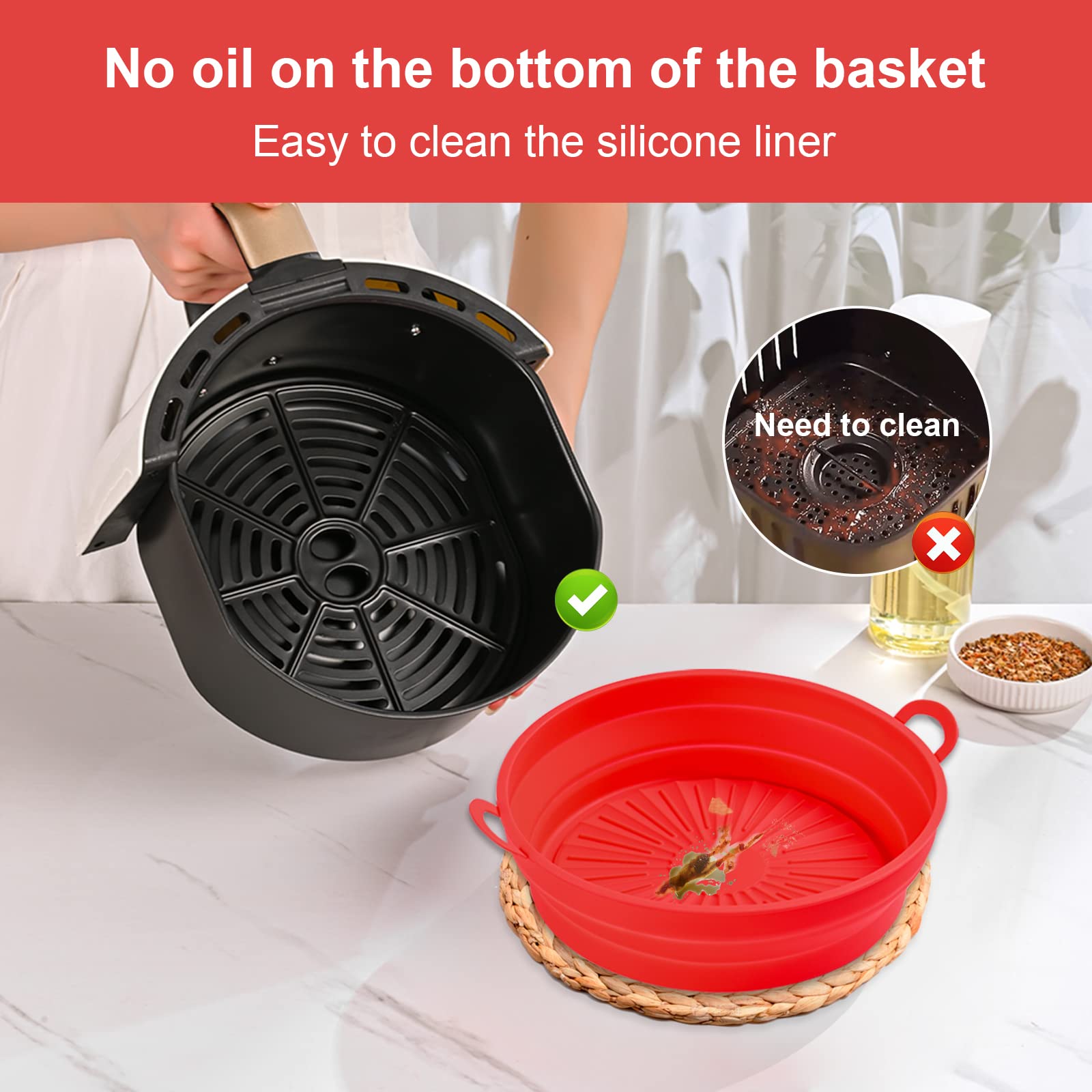 Reusable & Foldable 8.5 Inch Silicone Air Fryer Liners - Non-Stick Oven Basket for 5.3QT+ Air Fryers & Instant Pots - Perfect for Healthy Cooking, Baking, and Easy Cleanup