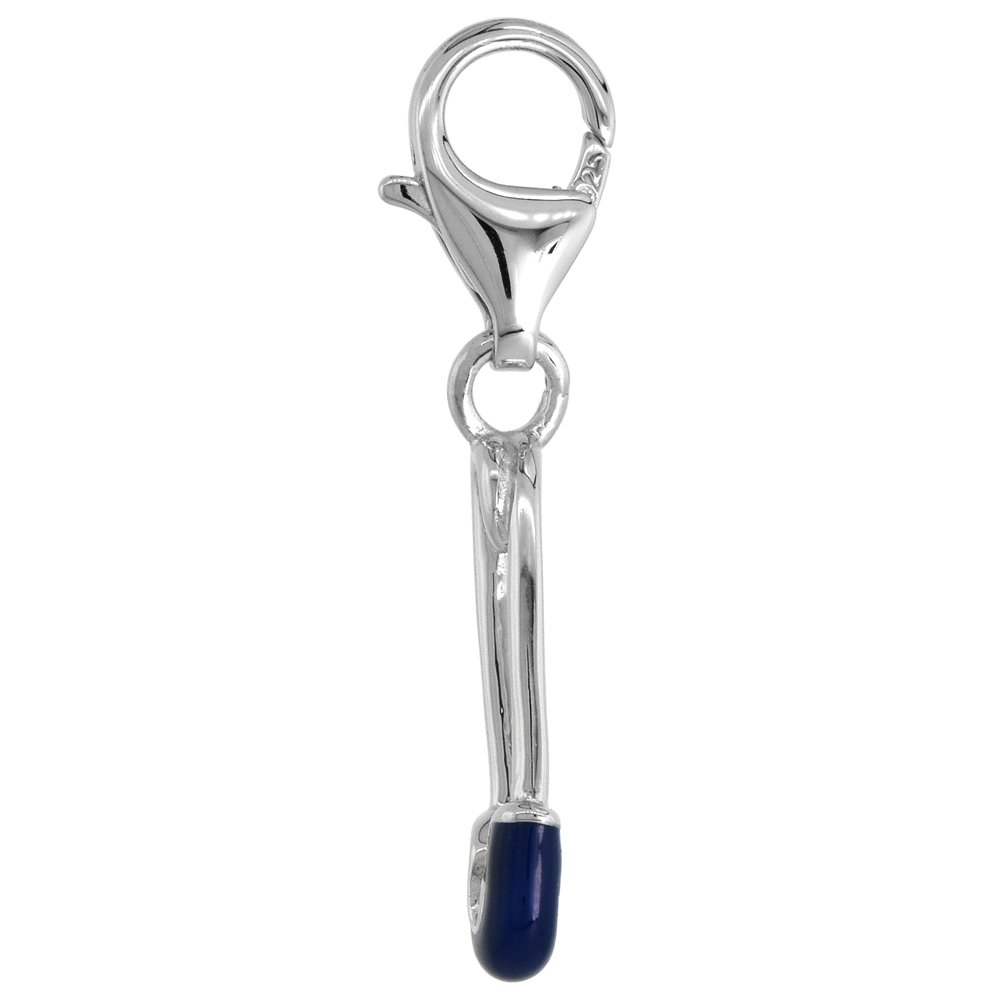 Sterling Silver Enamel Blue Safety Pin Charm with Lobster Clasp - 3/4 Inch Dainty Bracelet Pendant for Women | Perfect for DIY Jewelry Making, Gift Giving & Everyday Wear