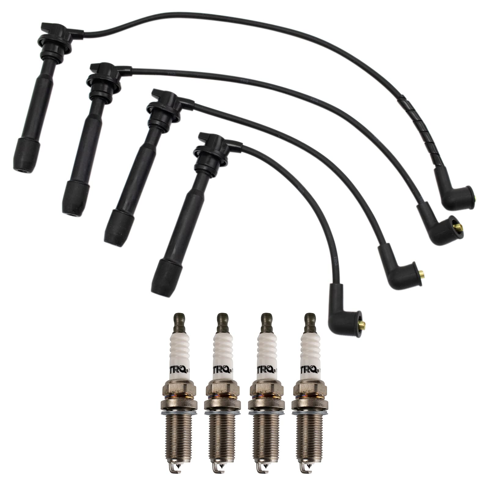 TRQ Ignition Kit - Spark Plugs & Wires Set Compatible with 1996-2006 Hyundai Elantra, 2005-2009 Tucson, 2009 Kia Spectra/Spectra5, 2005-2010 Sportage - Improve Engine Performance & Fuel Efficiency