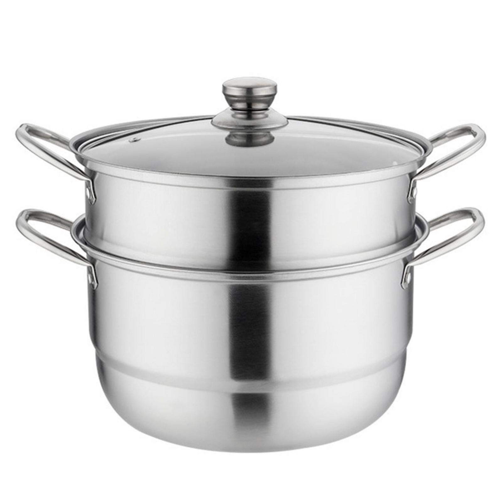 2 Tier Stainless Steel Steamer Pan with Glass Lid - 26cm/28cm/30cm Dual Layer Cookware for Vegetables, Dumplings & Seafood - Perfect for Home Cooking, Restaurants & Meal Prep