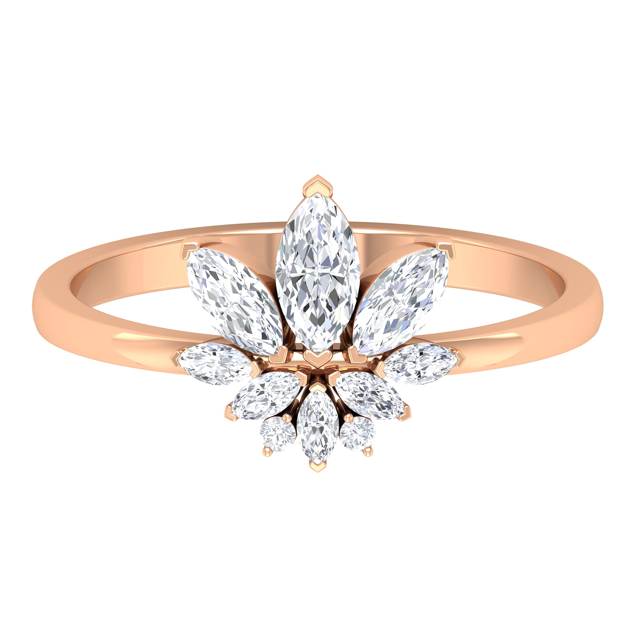 3/4 CT Marquise & Round Cut Diamond Floral Ring - 14K Solid Gold Heart Prong Setting, April Birthstone Jewelry for Women | Perfect for Anniversaries, Engagements & Special Occasions