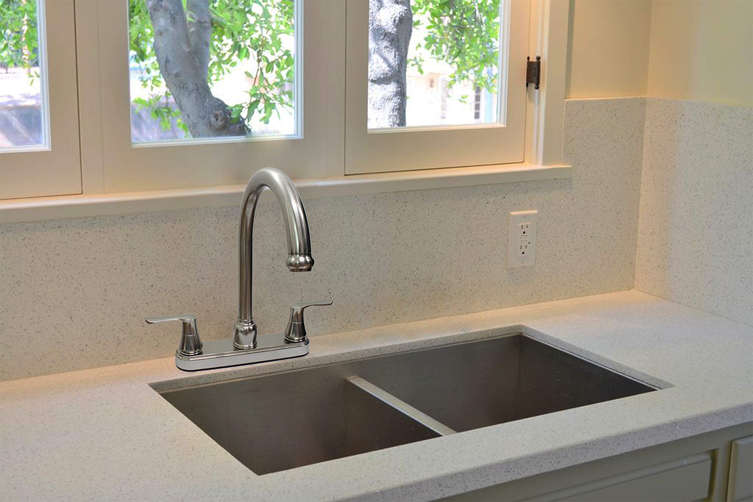 Empire Faucets RV Kitchen Faucet Replacement Head - Brushed Nickel Gooseneck Faucet with Saber Handles | Perfect for RV, Camper, and Tiny Home Kitchen Upgrades