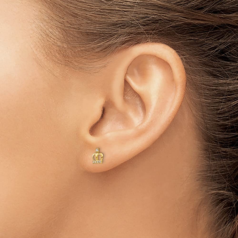 14K Yellow Gold Cubic Zirconia Crown Post Earrings for Women - Elegant Fine Jewelry Gift for Her - Perfect for Weddings, Anniversaries & Special Occasions