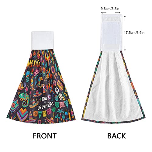 Day of the Dead Mexican Kitchen Towels - 2 Pack Super Absorbent Dishcloths with Hanging Loop for Oven, Tea Bar, Bathroom & Tabletop | Dia De Los Muertos Holiday Decor & Hand Towel