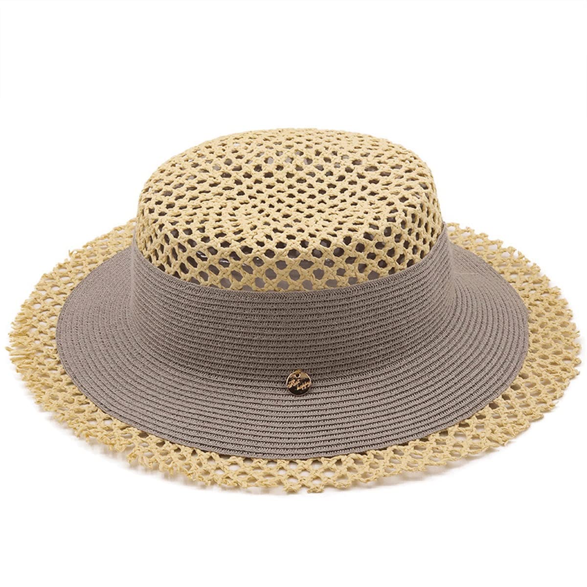 Women's Straw Fedora Hat - Short Brim Panama Style Sun Hat for Beach, Vacation & Summer Outfits (Gray, One Size) - Perfect for Pool Parties, Travel & Outdoor Activities