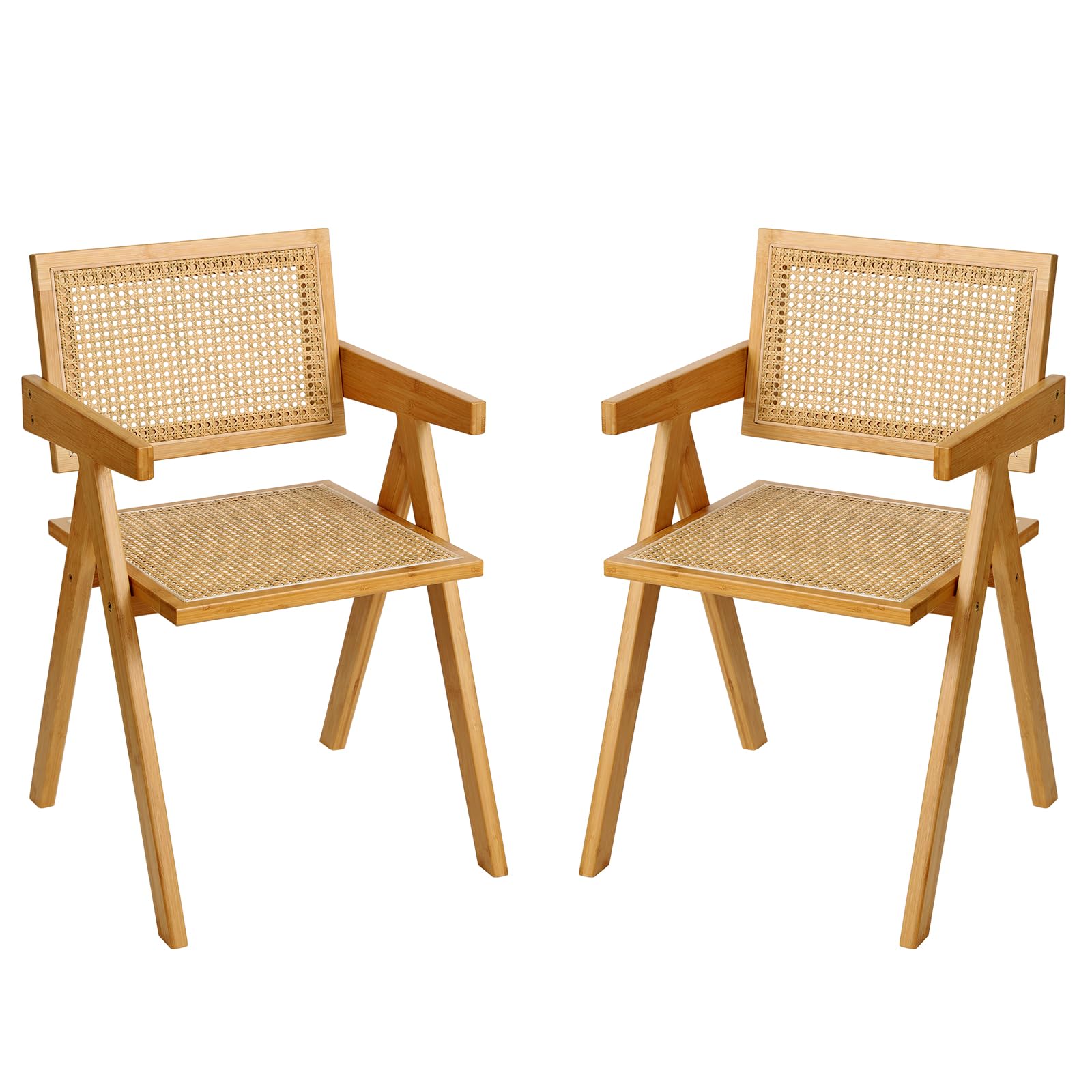 Modern Rattan Dining Chairs Set of 2 - Mid Century Accent Armchairs with Comfortable Armrests for Indoor & Outdoor Use - Perfect for Living Room, Bedroom, Dining Room, Kitchen, Reading Nook and Patio