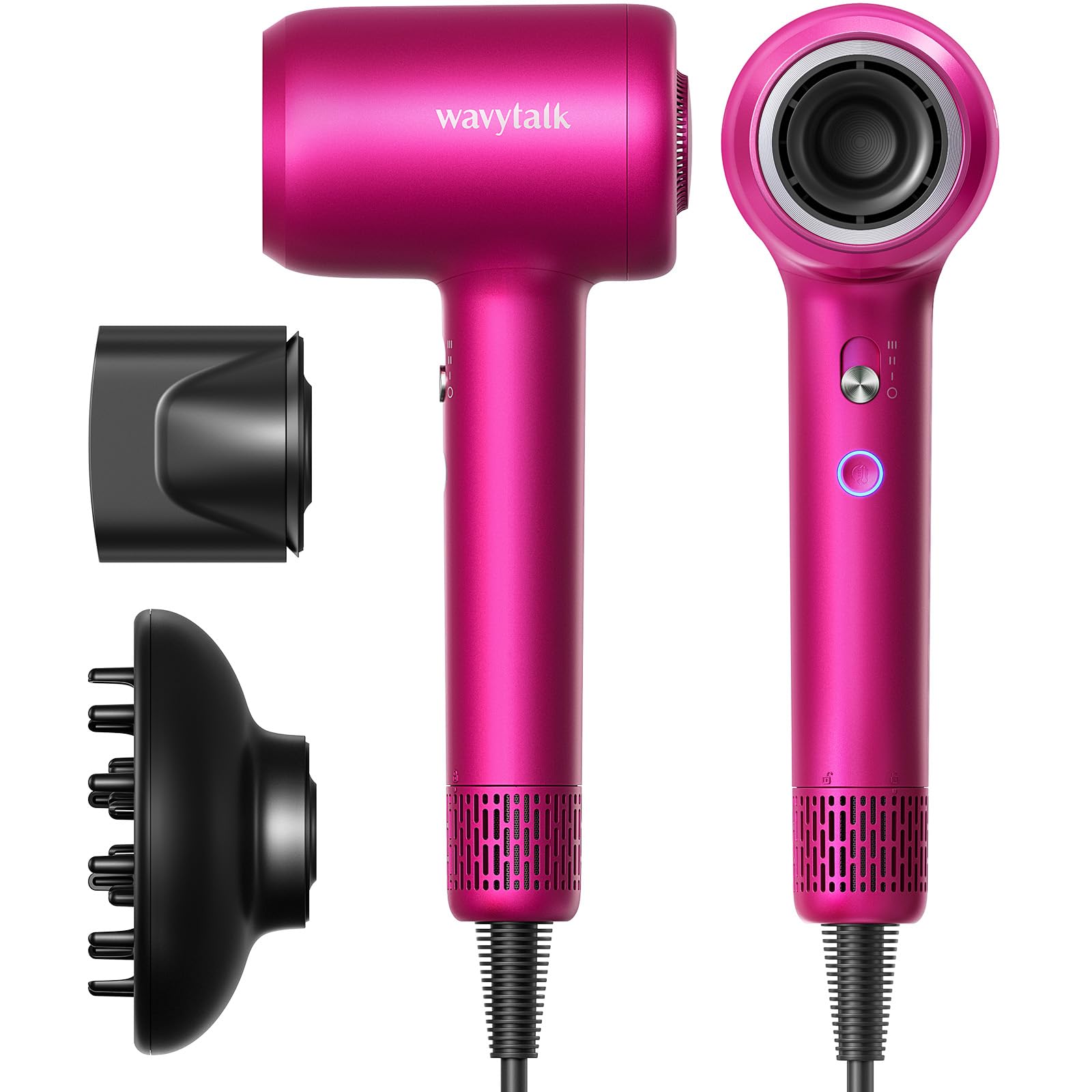 Wavytalk Turblow Pro Hair Dryer - 110,000 RPM High Speed Blow Dryer with Diffuser | Negative Ion Technology for Frizz Control & Less Damage | 3 Heat & 3 Speed Settings | Hot Pink | Perfect for Salon-Quality Styling at Home, Travel & Professional Use