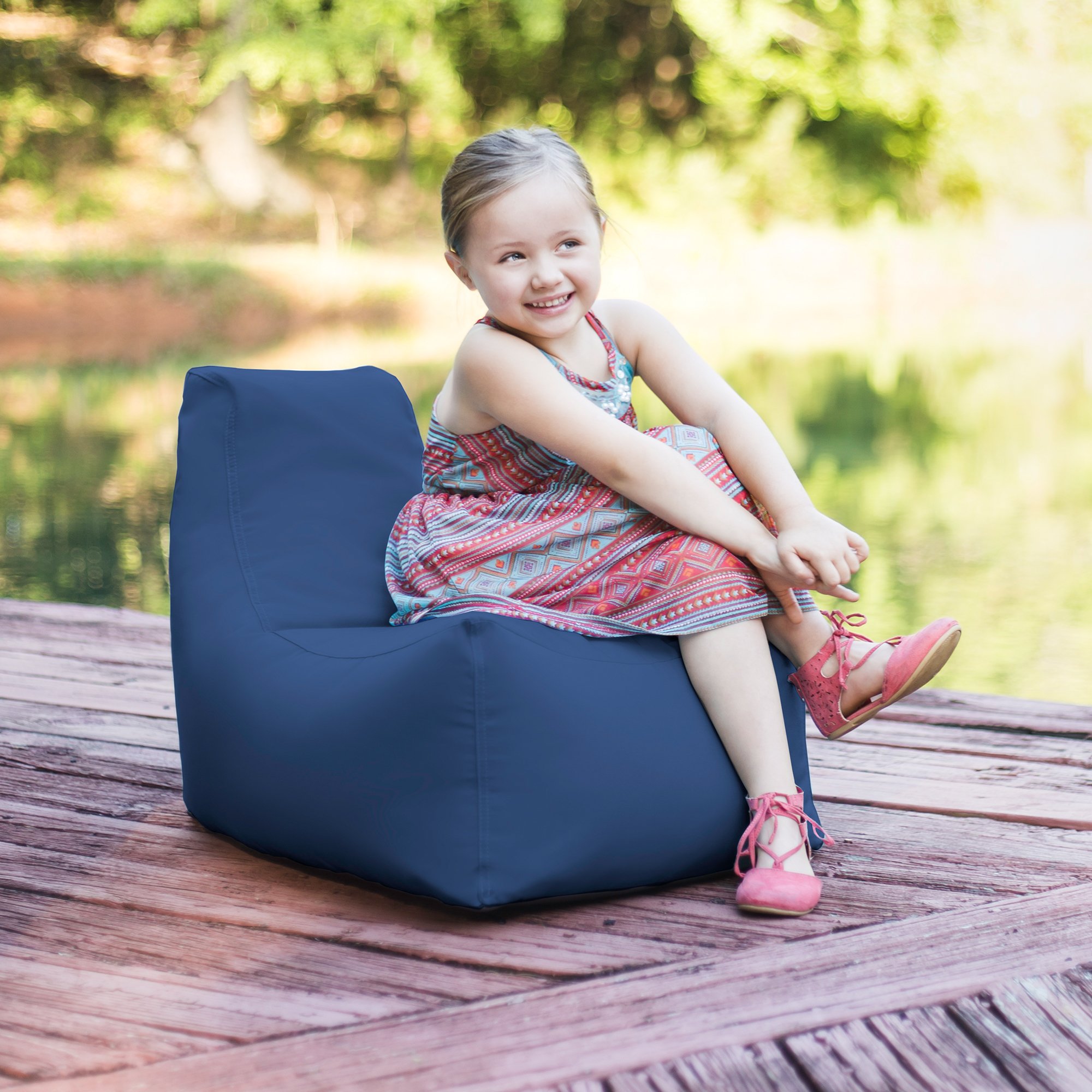 Jaxx Juniper Jr Outdoor Kids Bean Bag Chair - Waterproof Garden Chair for Children, Navy Blue - Perfect for Backyard, Patio, Camping & Indoor Playroom
