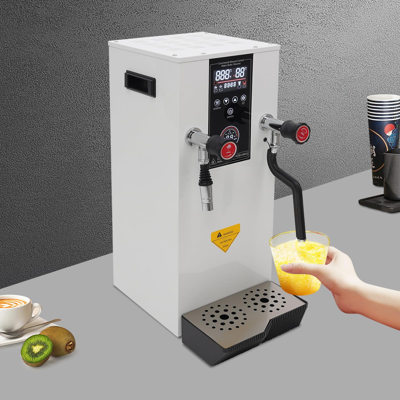 12L 3000W Commercial Electric Water Boiler with Timer & Removable Drip Tray, 110V Hot Water Dispenser for 0.1-0.4MPA Pressure - Perfect for Restaurants, Schools, Offices and Cafes (White)