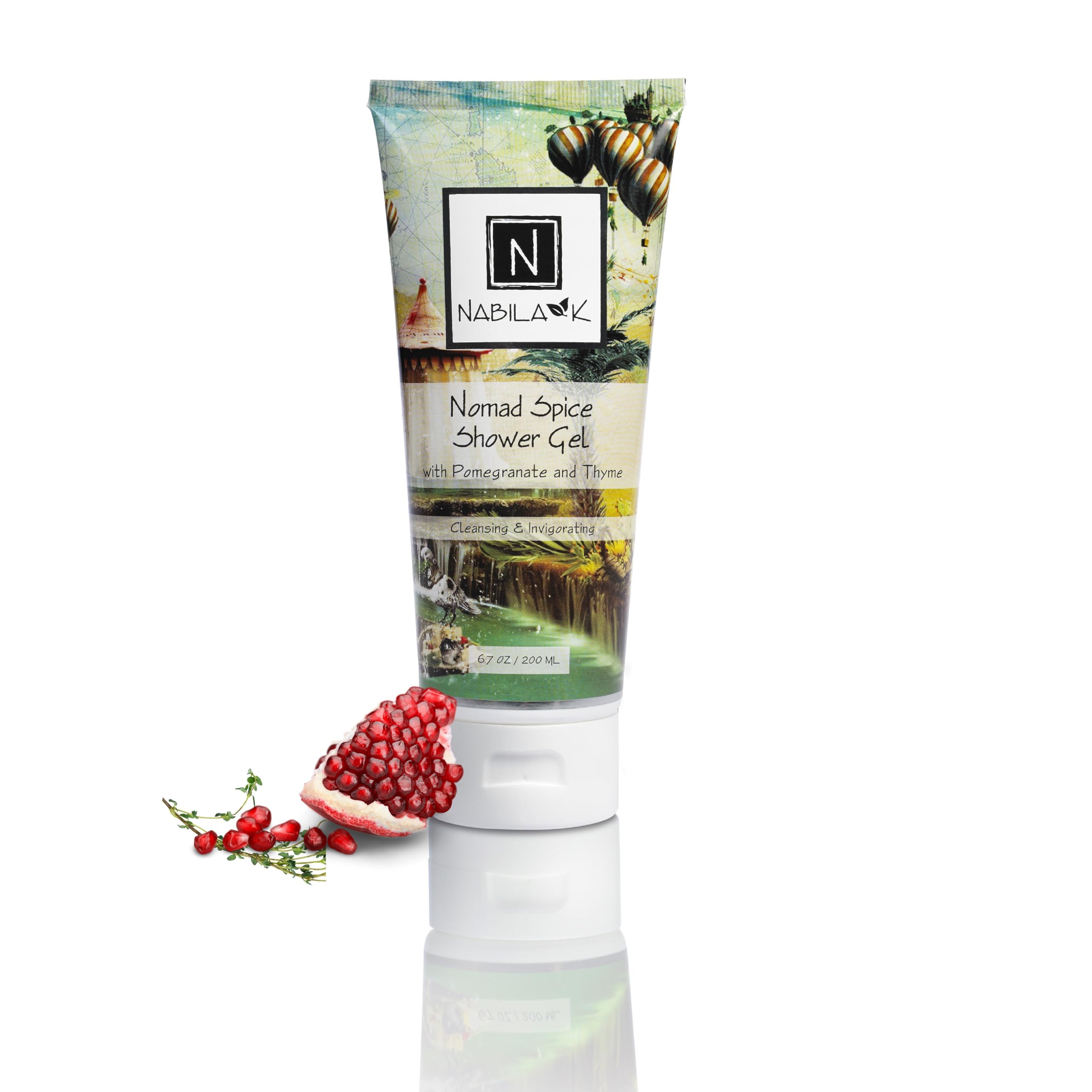 Nomad Spice Refreshing Pomegranate & Thyme Body Wash - 6.7 oz Sulfate-Free, Paraben-Free, Naturally Derived Shower Gel - Made in USA | Perfect for Daily Hydration & Aromatherapy
