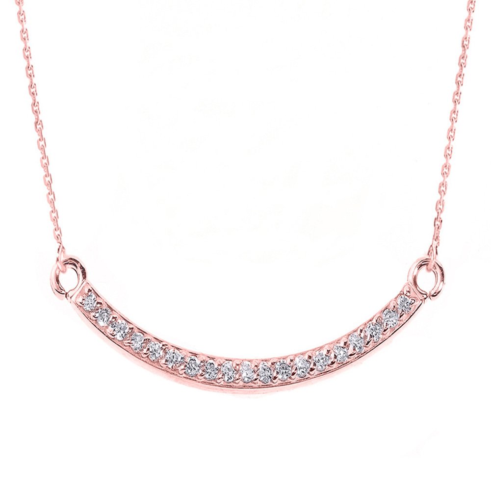 14K Rose Gold Diamond Curved Bar Necklace - Elegant Layering Jewelry for Women, Perfect for Date Nights & Special Occasions