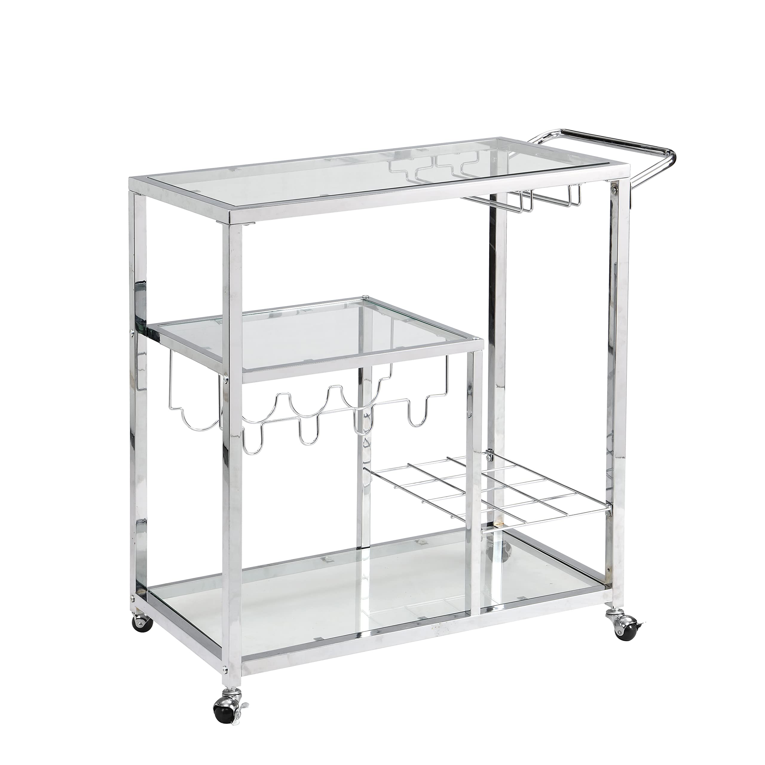 Industrial Mobile Bar Cart with Wine Rack & Glass Holder - Metal Serving Cart for Kitchen, Dining Room & Home Bar - 36.61