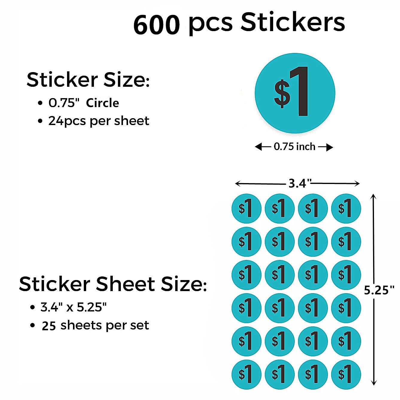 Hybsk 600-Count 3/4 Inch Garage Sale Price Stickers - Yard Sale, Rummage Sale & Clearance Labels (1 Dollar Stickers) - Perfect for Retail Pricing, Flea Markets & Thrift Store Organization