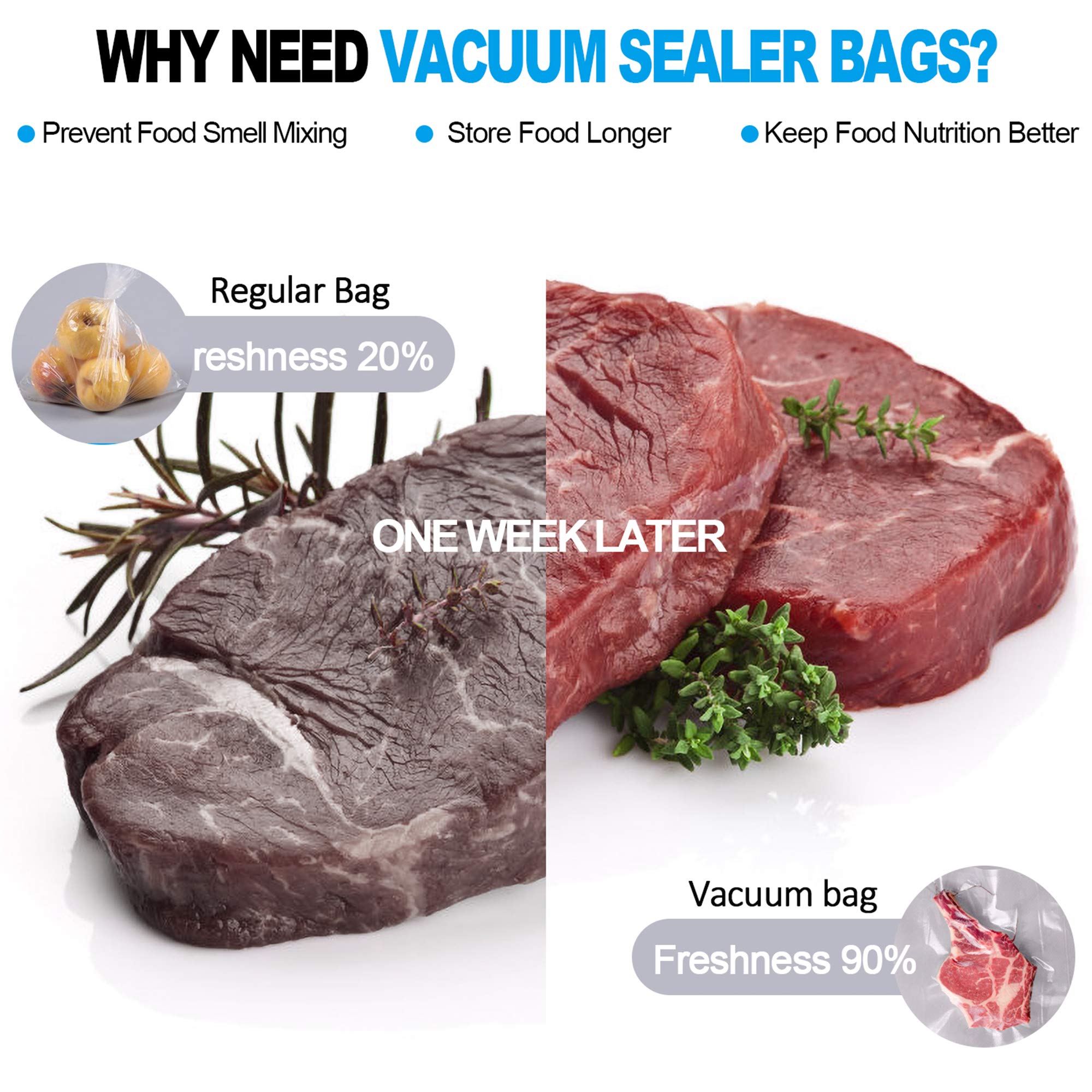 CANLENPK 8x12 Inch/20x30cm Vacuum Sealer Bags for Food Storage - Airtight Freshness Lock, Sous Vide Cooking, Freezer & Microwave Safe (50 Count) - Perfect for Meal Prep, Freezing Vegetables & Sous Vide Cooking