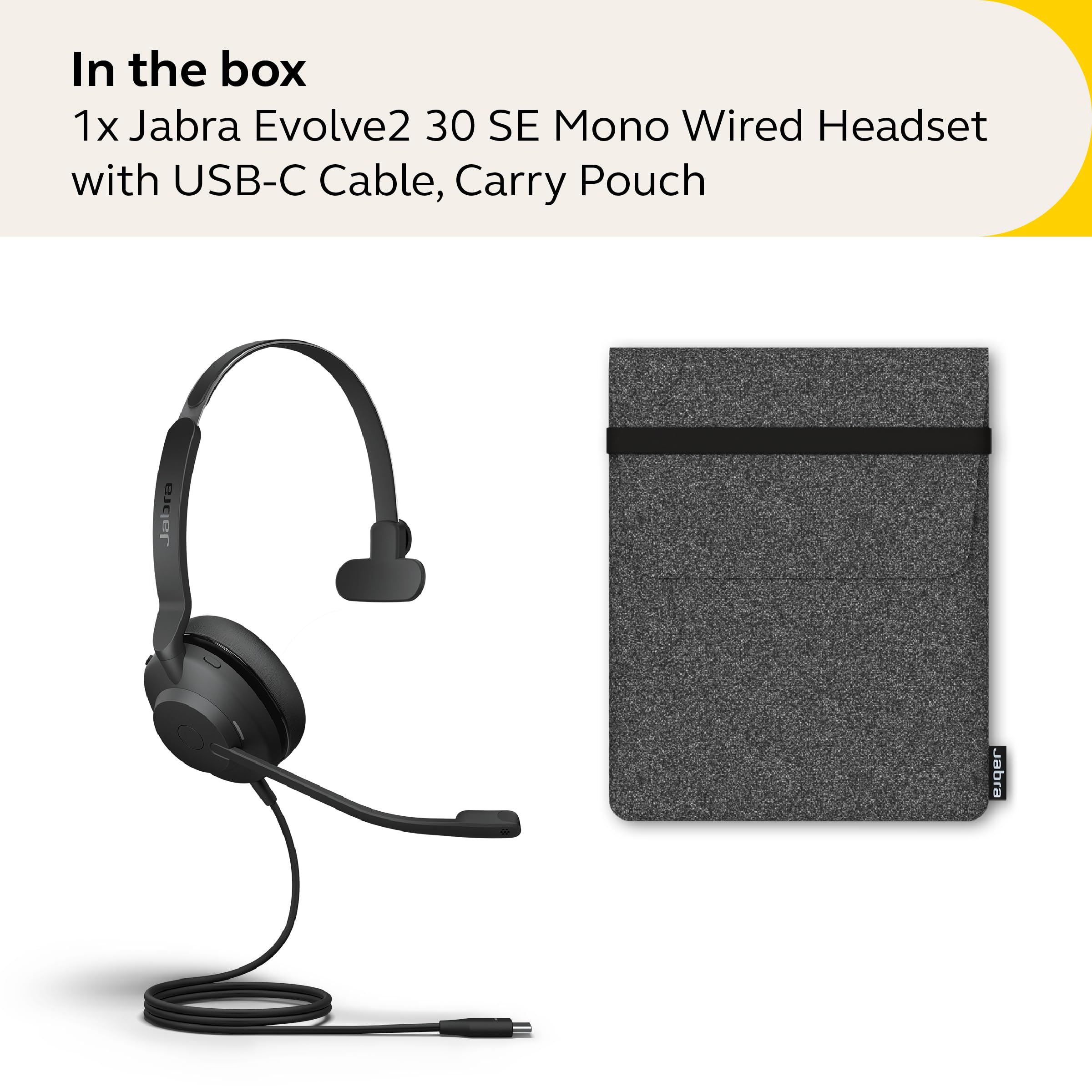 Jabra Evolve2 30 SE Wired Mono Noise Cancelling Headset with 2-Microphone Call Technology | USB-C Cable | MS Teams Certified | Compatible with Zoom, Skype & All Platforms (Black) - Perfect for Remote Work, Call Centers & Office Professionals