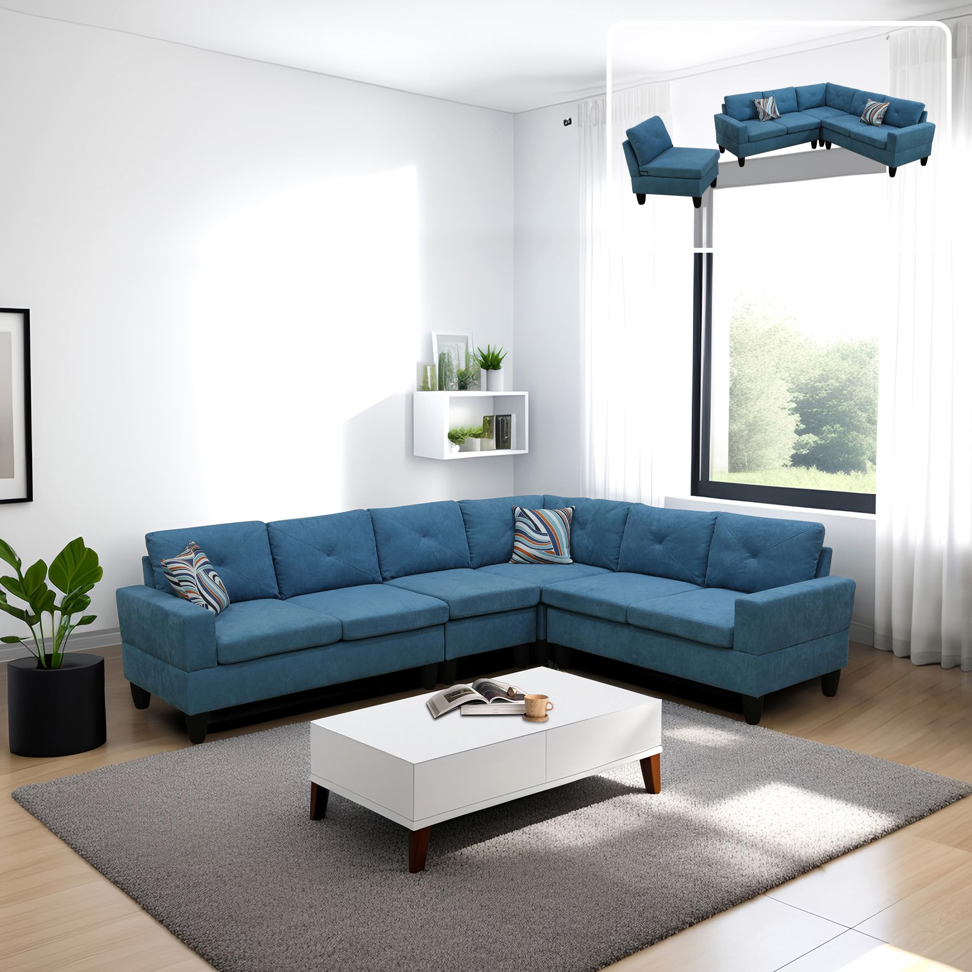 NicBex 4-Piece Modern Velvet Living Room Set - Blue Modular Sectional Sofa & Loveseat | Contemporary Furniture for Small Spaces & Apartments | Perfect for Entertaining & Family Movie Nights