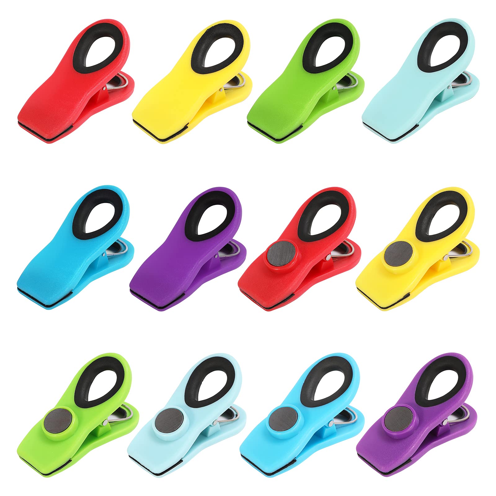 12 Pack Magnetic Bag Clips with Airtight Seal - Colorful Kitchen Storage Clips for Chips, Bread, Snacks - Perfect for Fridge Organization & Food Freshness (Multicolor)