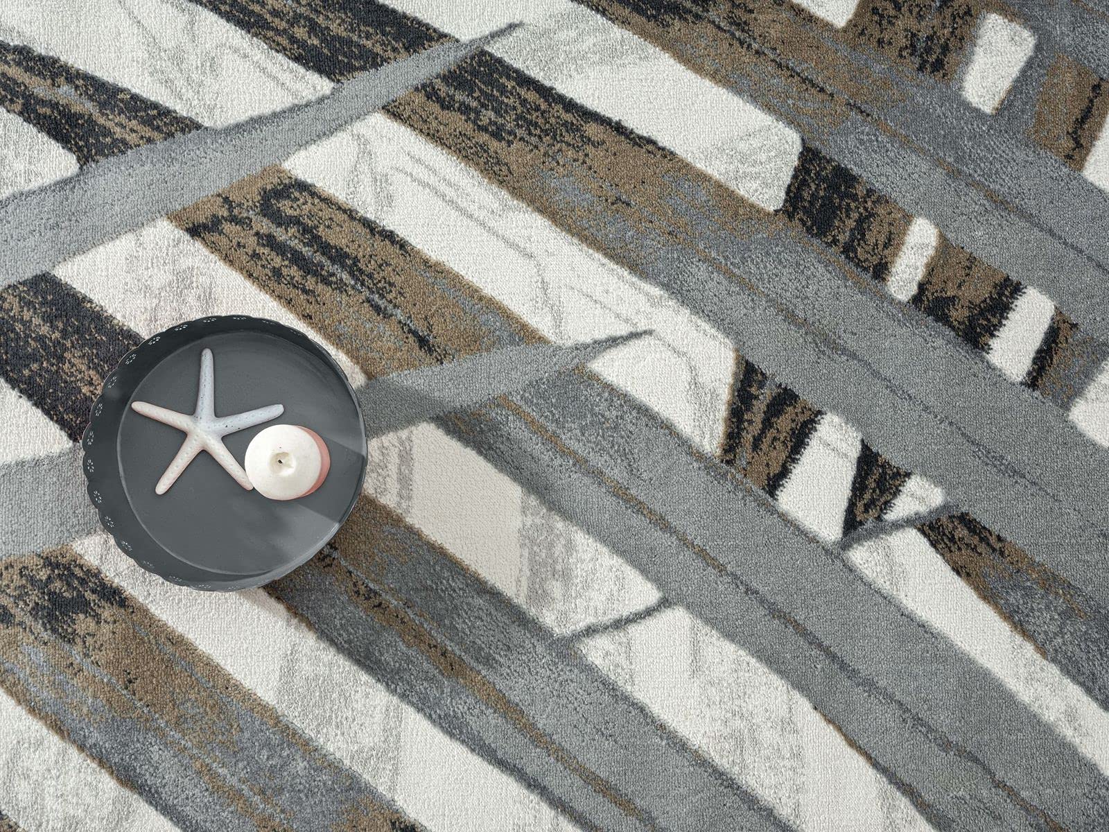 Abani Grey & Brown Modern Floral Living Room Rug - Non-Shedding 8x10 Area Rug with Tropical Palm Leaves Design - Perfect for Living Room, Bedroom & Home Decor